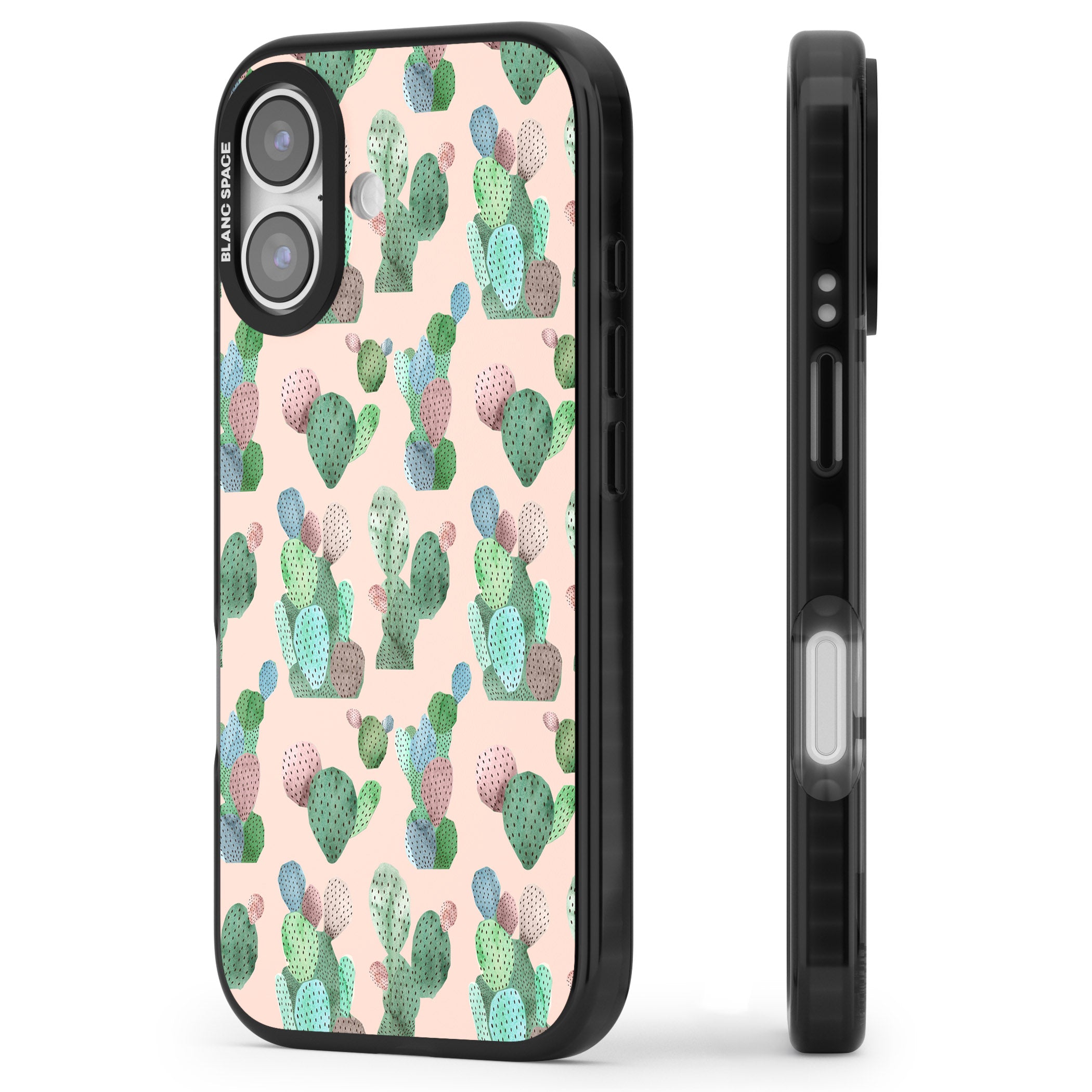 Pink Cactus iPhone 17 Impact Black Phone Case Side Profile