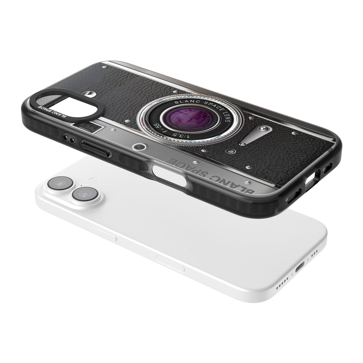 Vintage Classic Camera iPhone 16 / iPhone 16 Plus / iPhone 17 Impact Black Phone Case angled