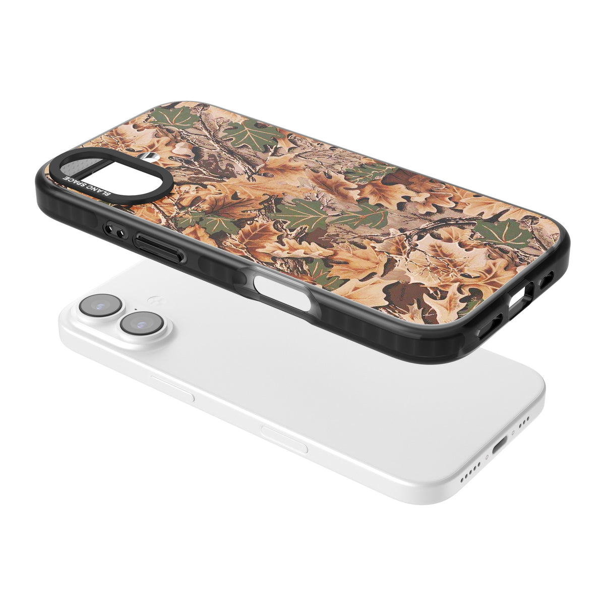 Leaves Camo iPhone 16 / iPhone 16 Plus / iPhone 17 Impact Black Phone Case angled