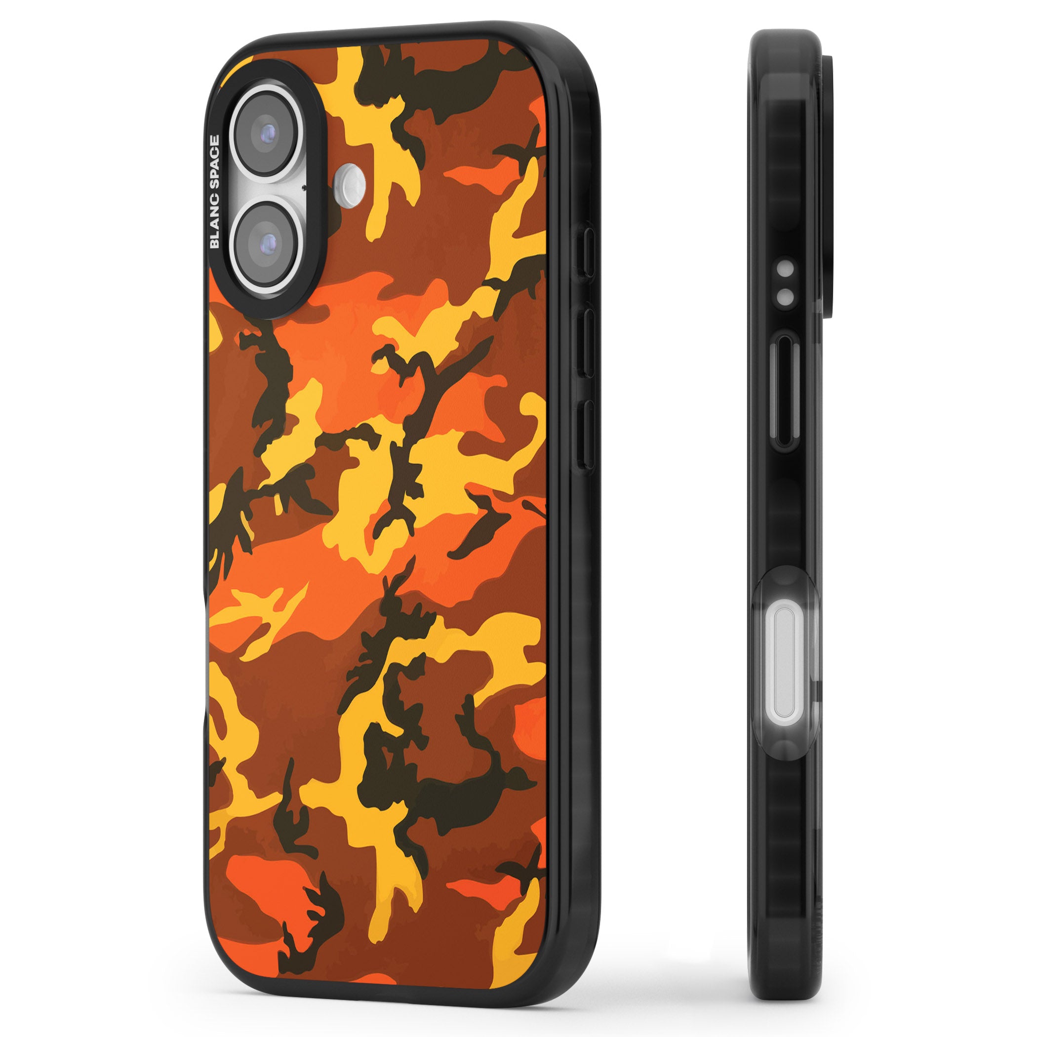 Orange Camo iPhone 17 Impact Black Phone Case Side Profile