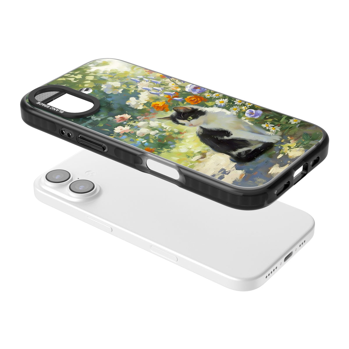 Cat In The Meadow iPhone 16 / iPhone 16 Plus / iPhone 17 Impact Black Phone Case angled