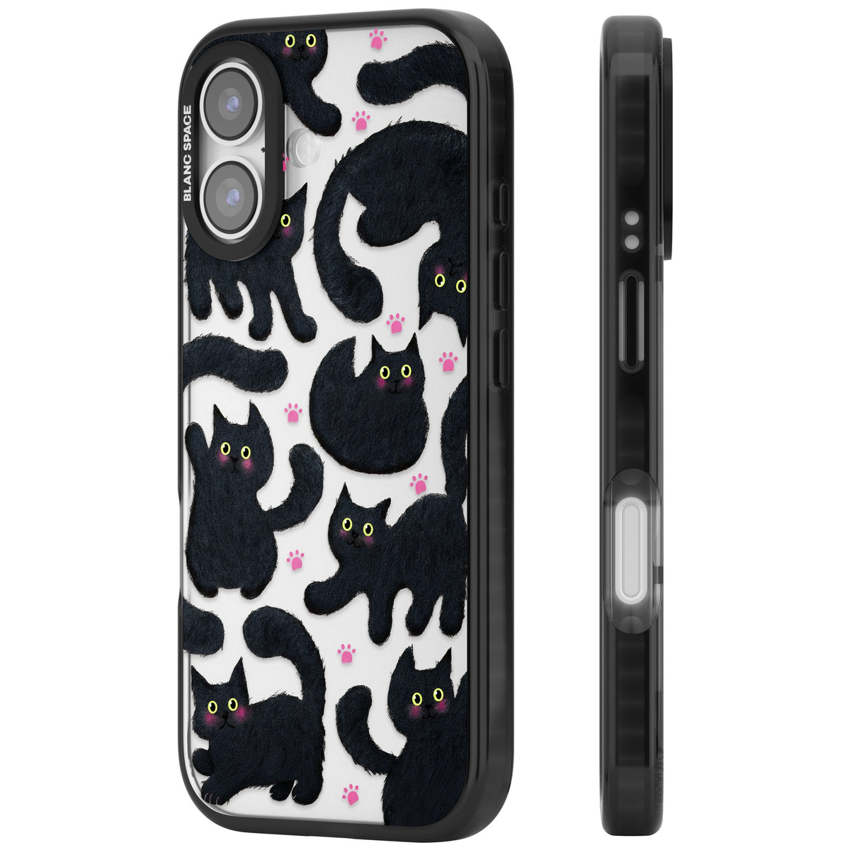 Midnight Cats iPhone 16 / iPhone 16 Plus / iPhone 17 Impact Black Phone Case side