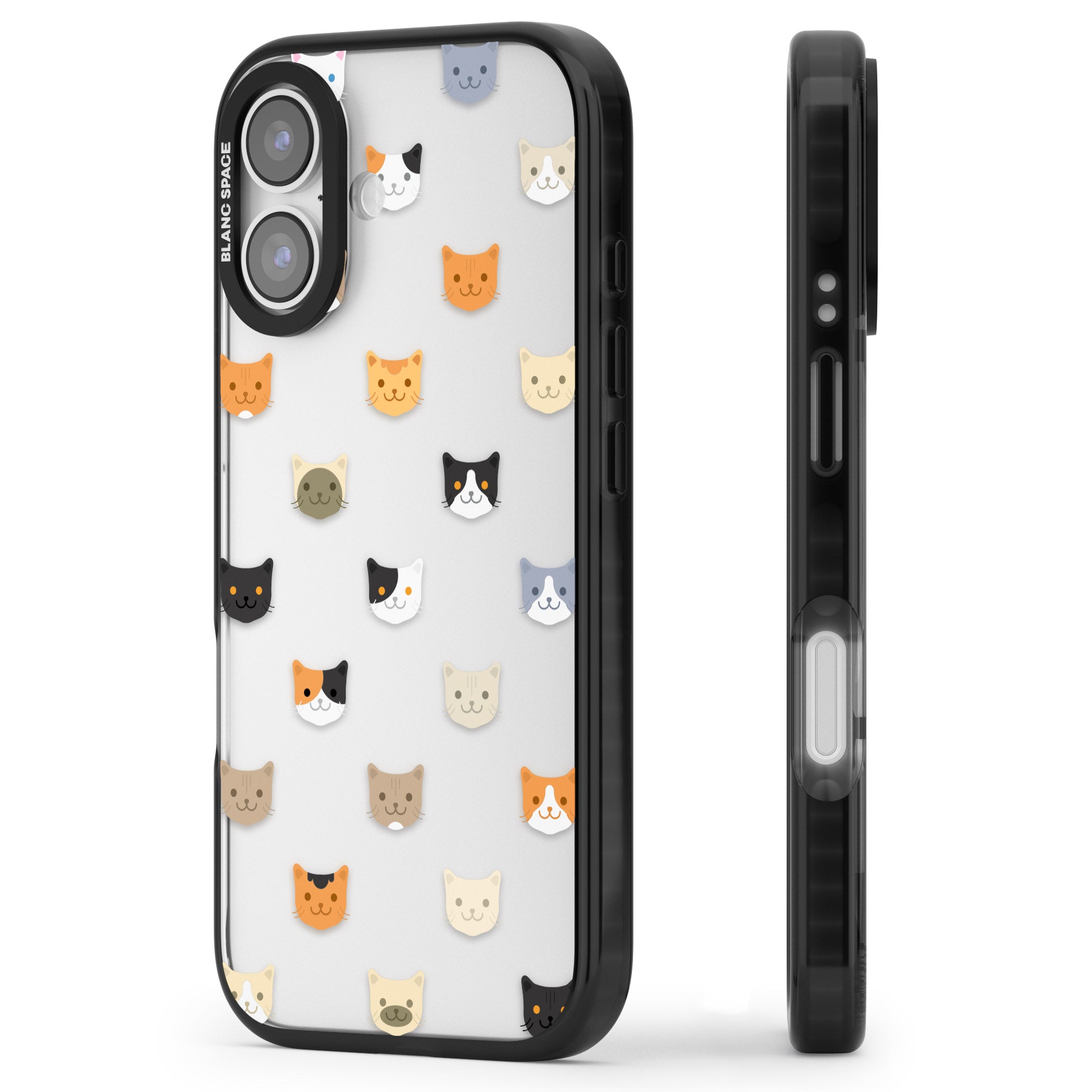 Cute Cat Face Transparent iPhone 17 Impact Black Phone Case Side Profile