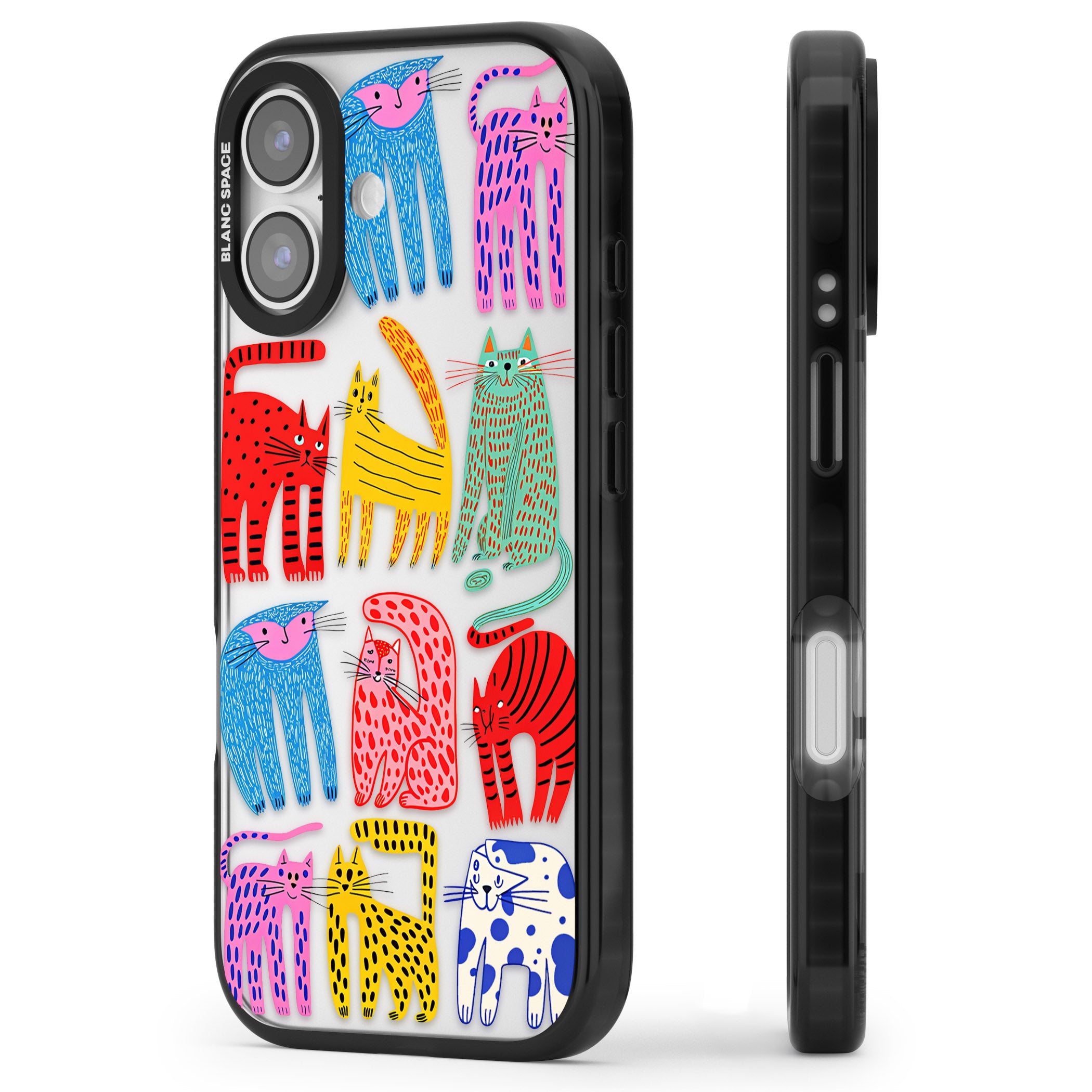 Abstract Colourful Cats iPhone 17 Impact Black Phone Case Side Profile