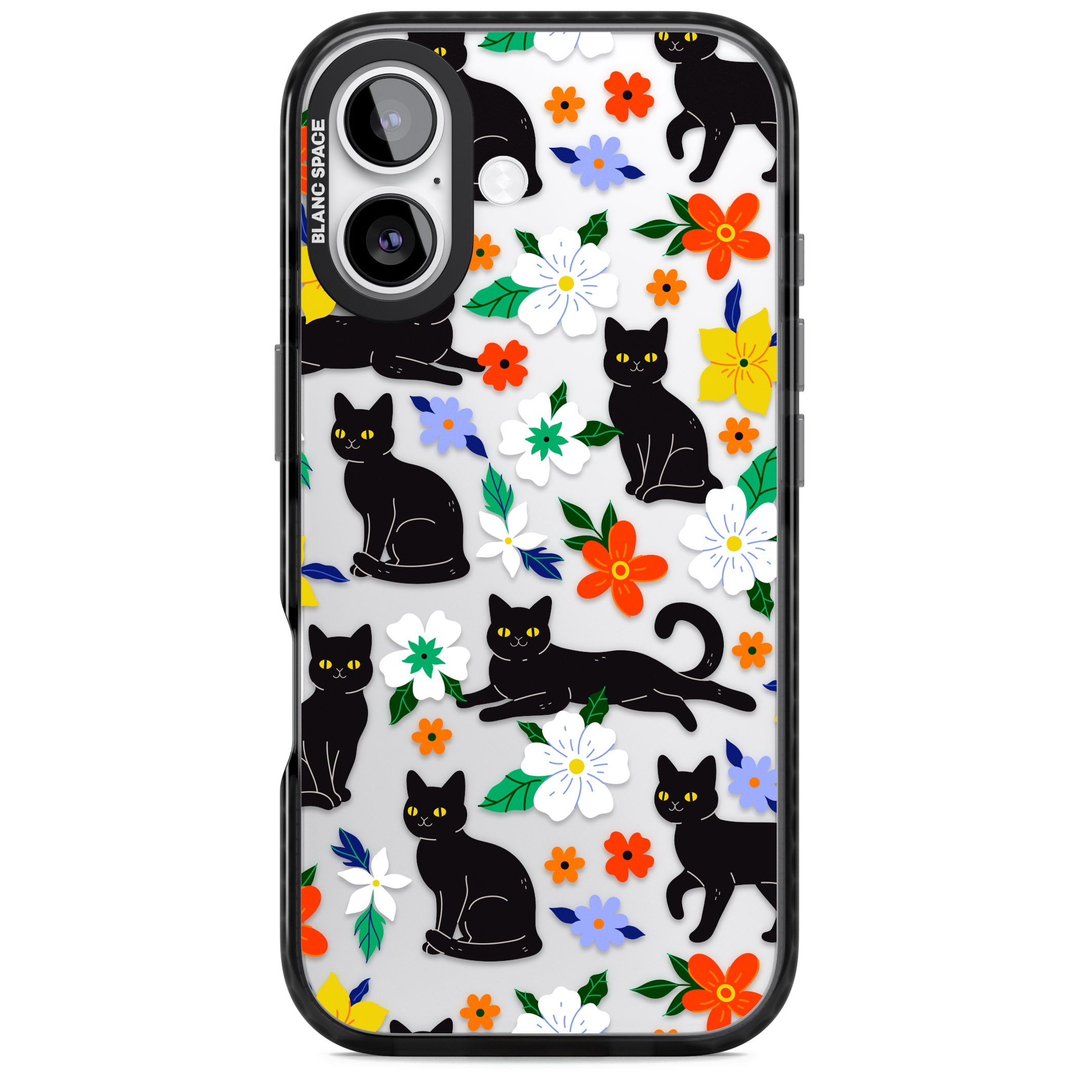 Cats Flowers iPhone 17 Impact Black Phone Case