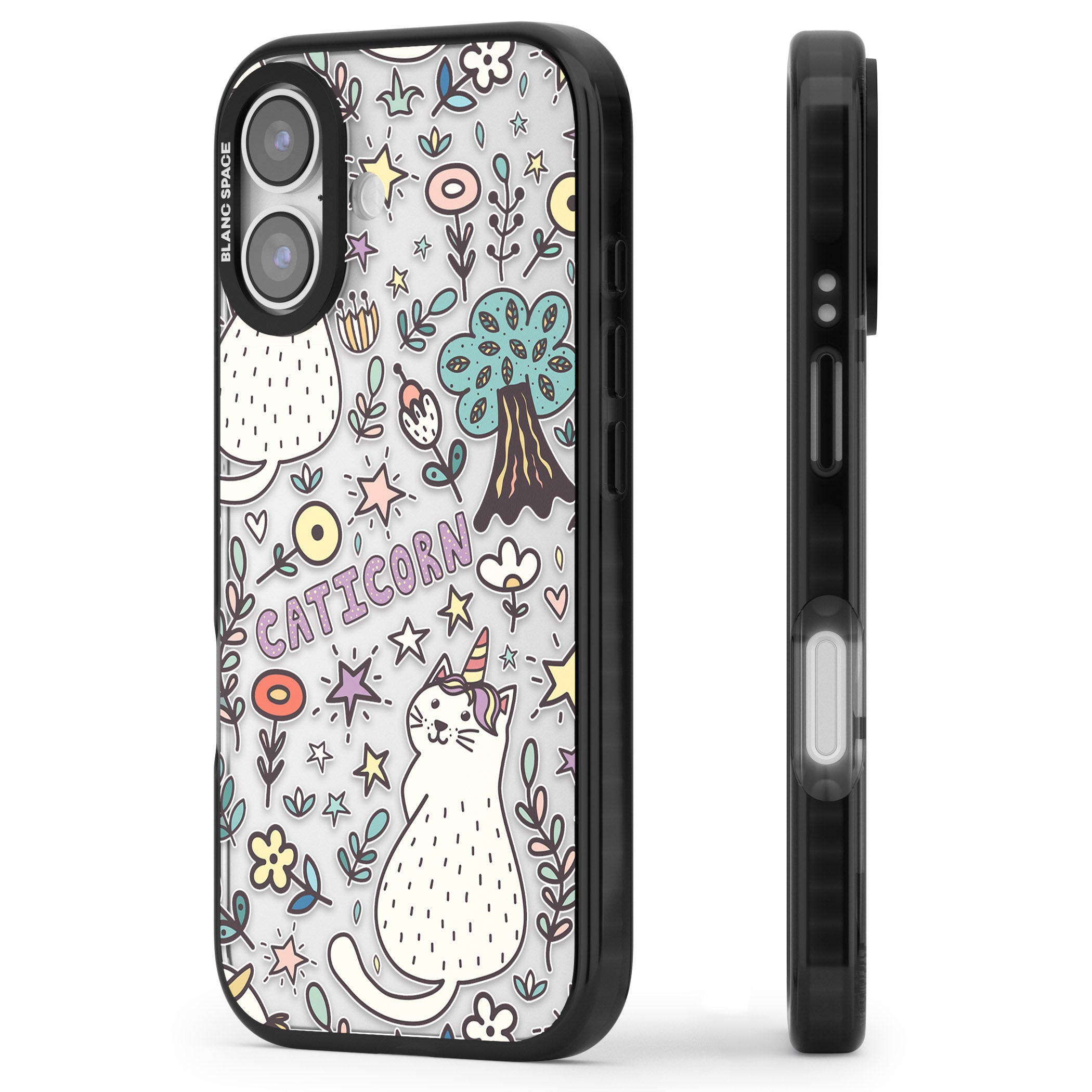 Caticorn Pattern iPhone 17 Impact Black Phone Case Side Profile