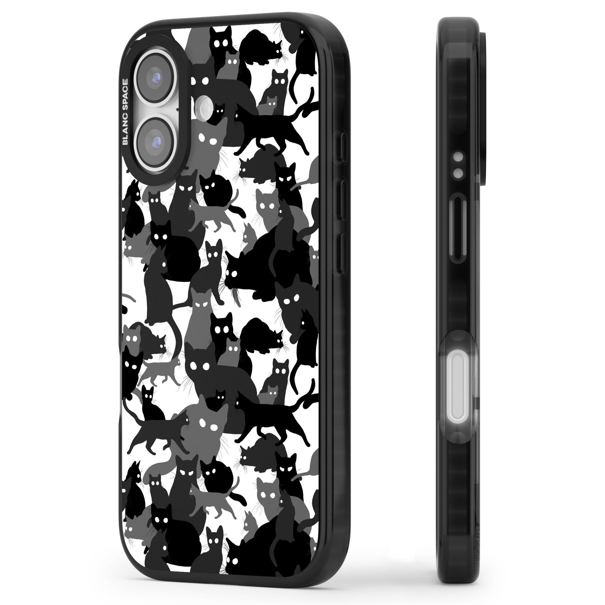 Black & White Cat Camouflage iPhone 17 Impact Black Phone Case Side Profile