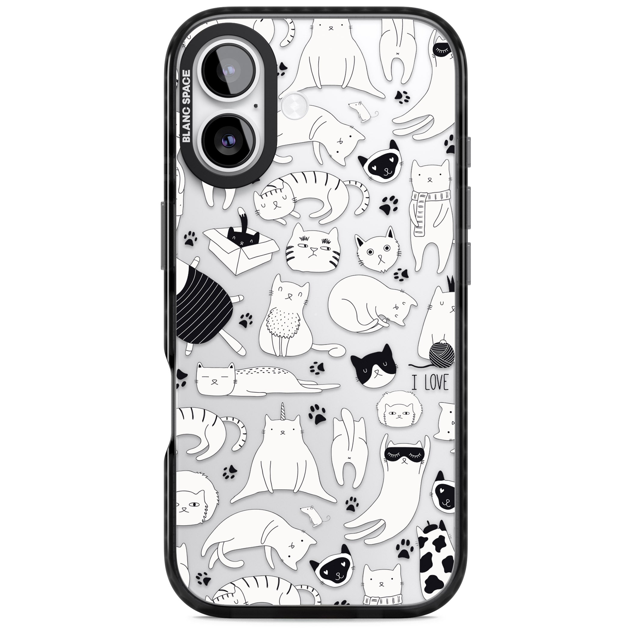 Cartoon Cat Collage Black & White iPhone 17 Impact Black Phone Case
