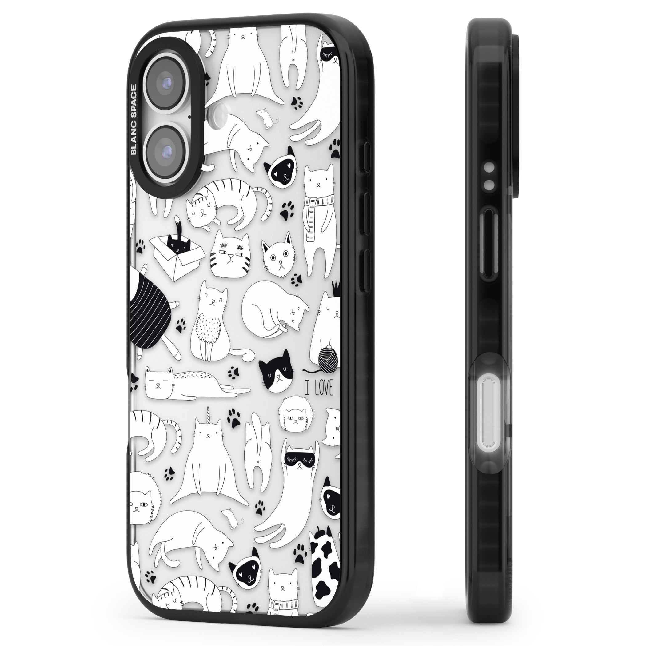 Cartoon Cat Collage Black & White iPhone 17 Impact Black Phone Case Side Profile