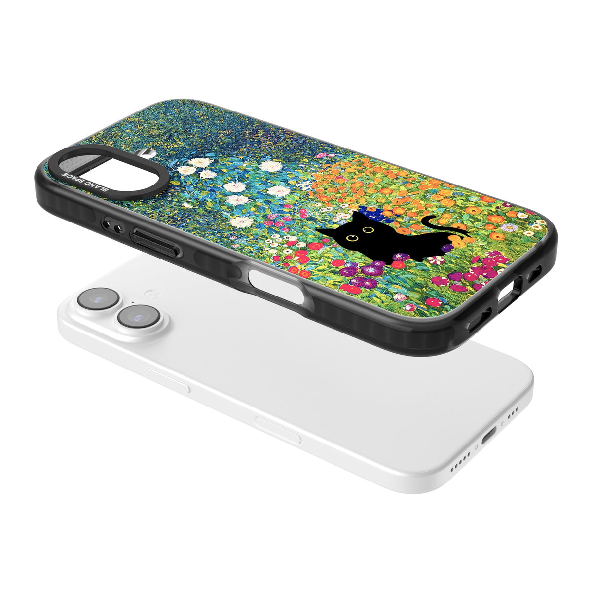 Cat in Klimt's Garden iPhone 16 / iPhone 16 Plus / iPhone 17 Impact Black Phone Case angled