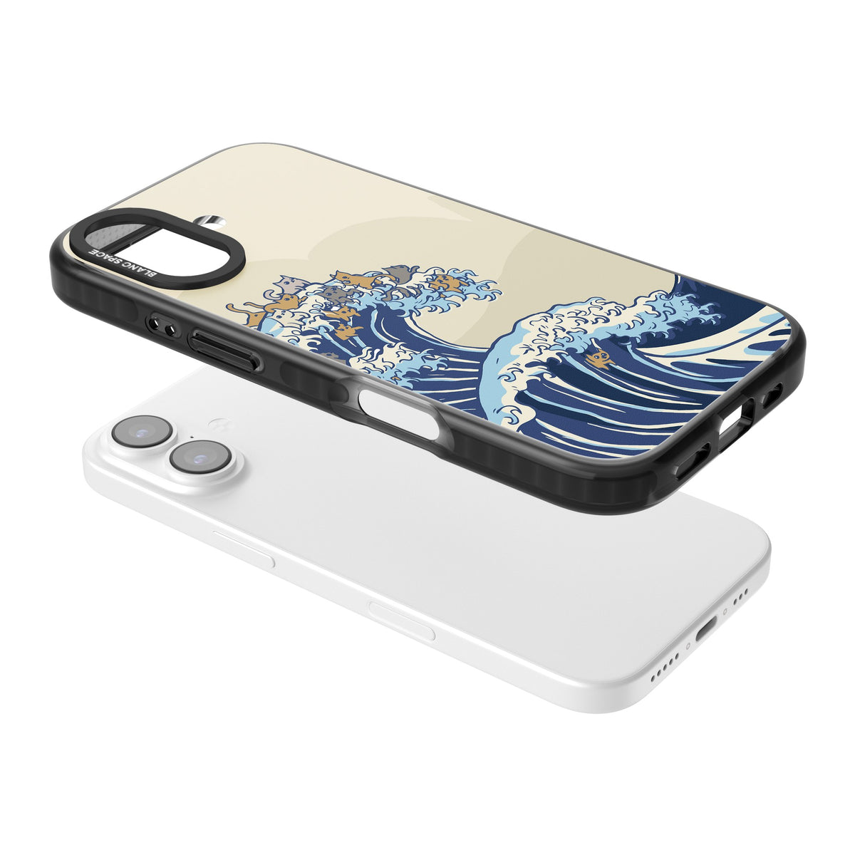The Great Cat Wave iPhone 16 / iPhone 16 Plus / iPhone 17 Impact Black Phone Case angled