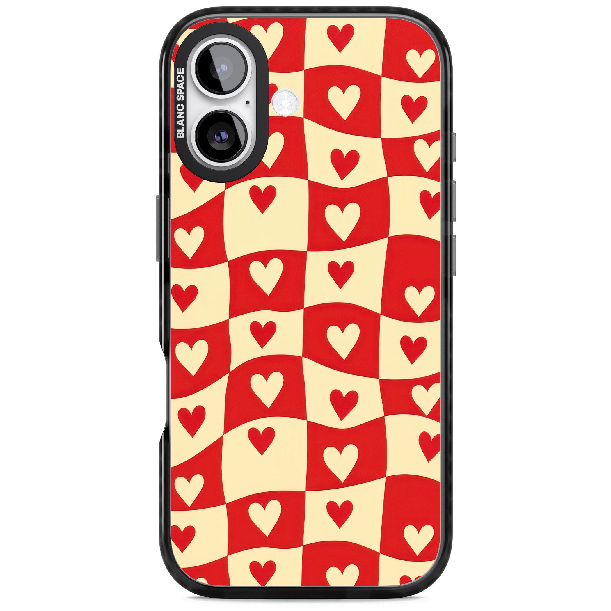 Red Wavy Checked & Hearts iPhone 17 Impact Black Phone Case