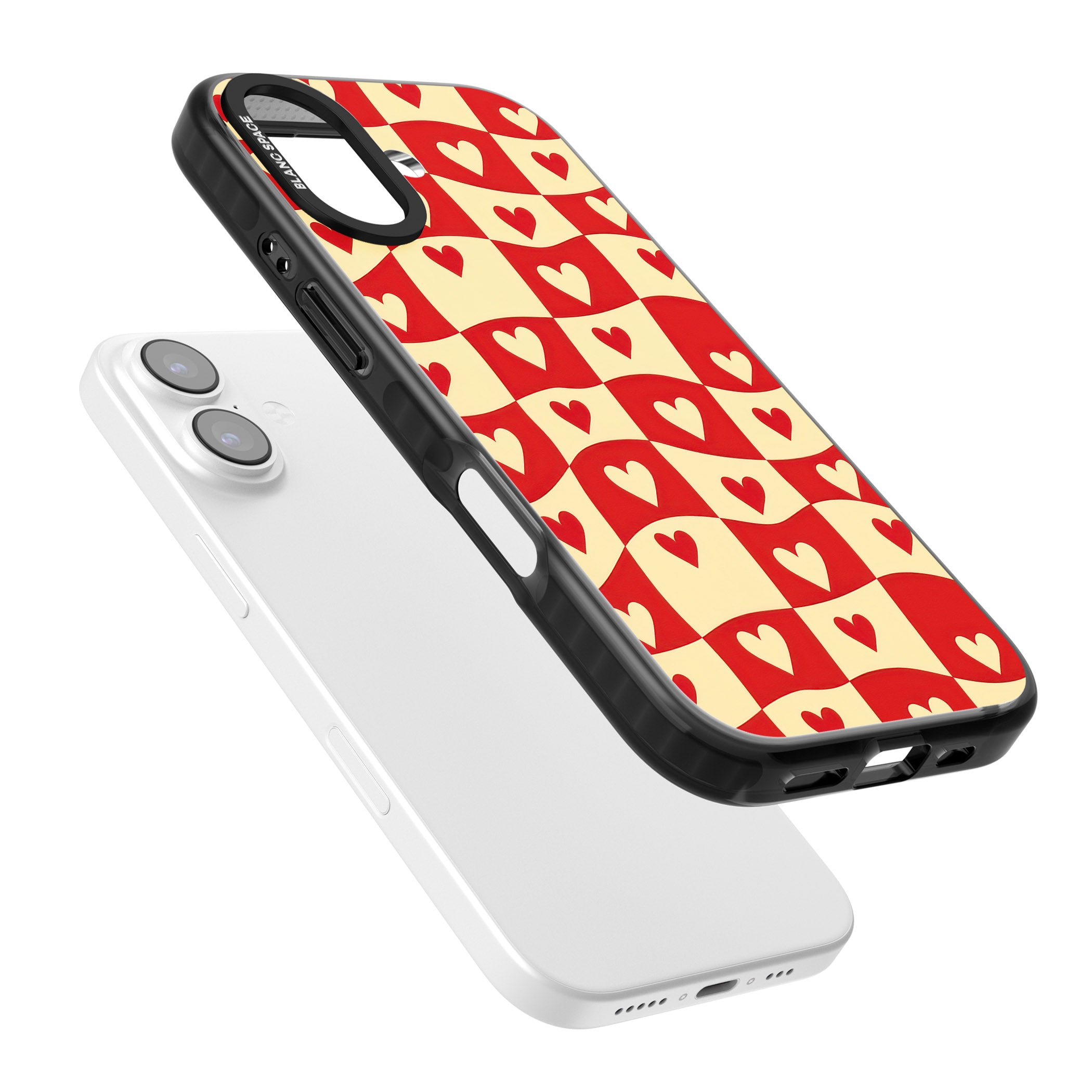 Red Wavy Checked & Hearts iPhone 17 Impact Black Phone Case Colours