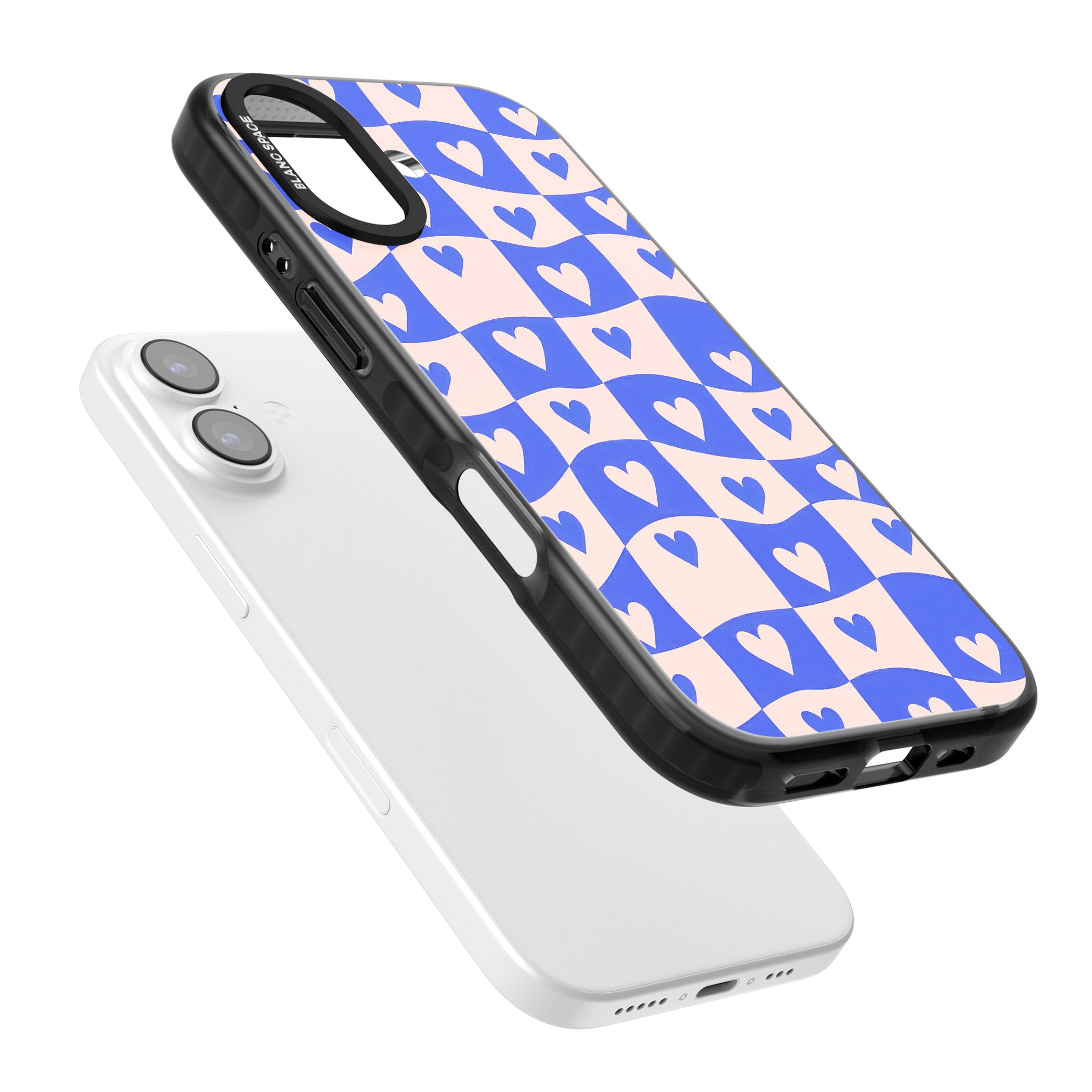 Blue Wavy Checked Hearts iPhone 17 Impact Black Phone Case Colours