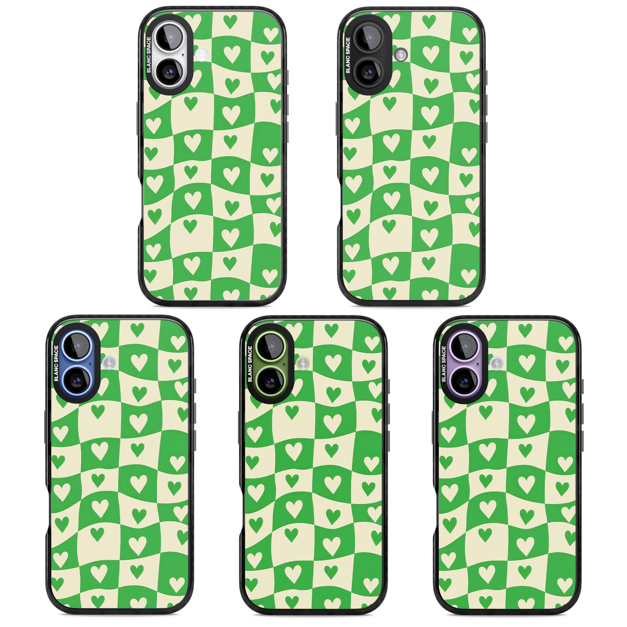 Green Wavy Checked Hearts iPhone 17 Impact Black Phone Case APT Impact Protection