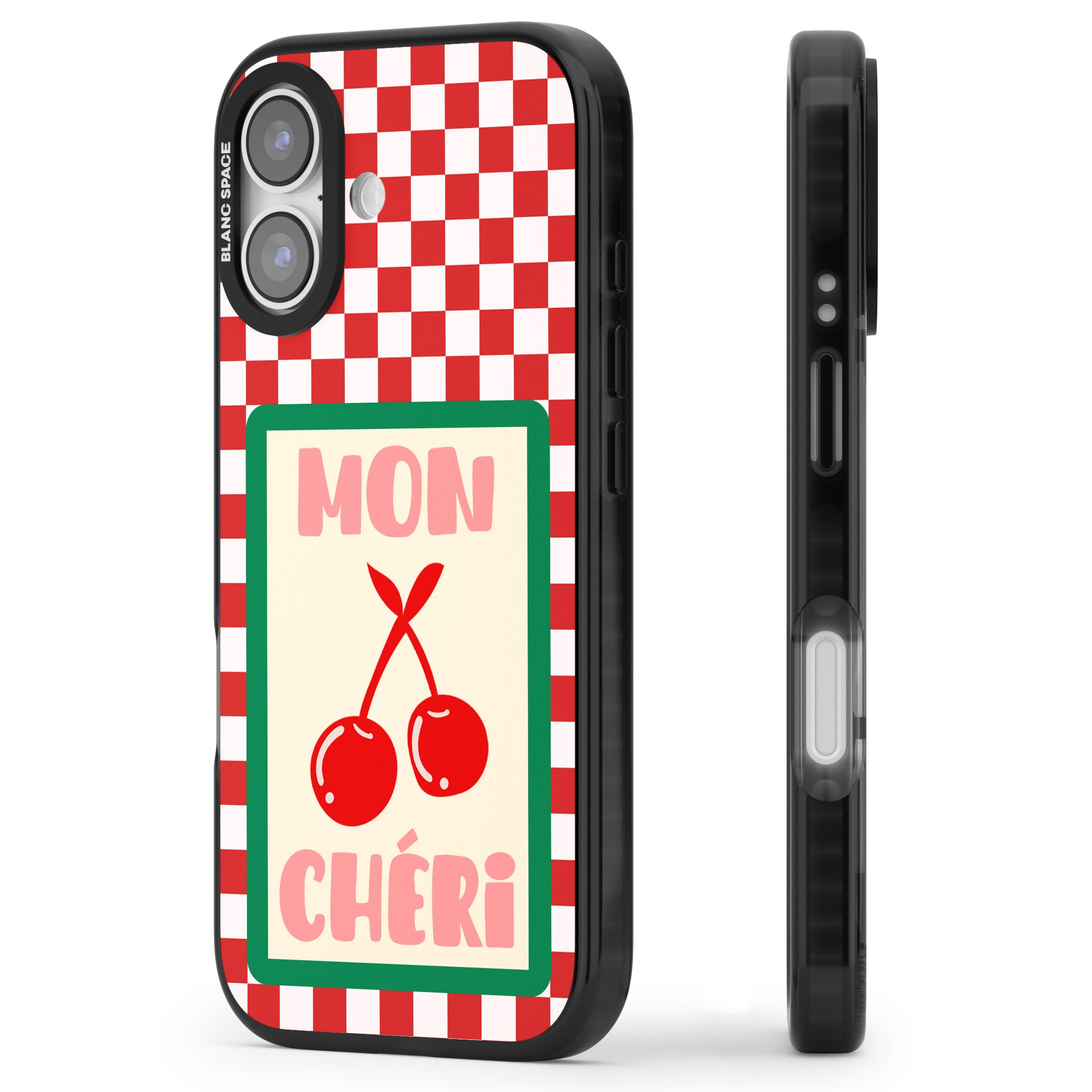 Mon Cheri iPhone 17 Impact Black Phone Case Side Profile