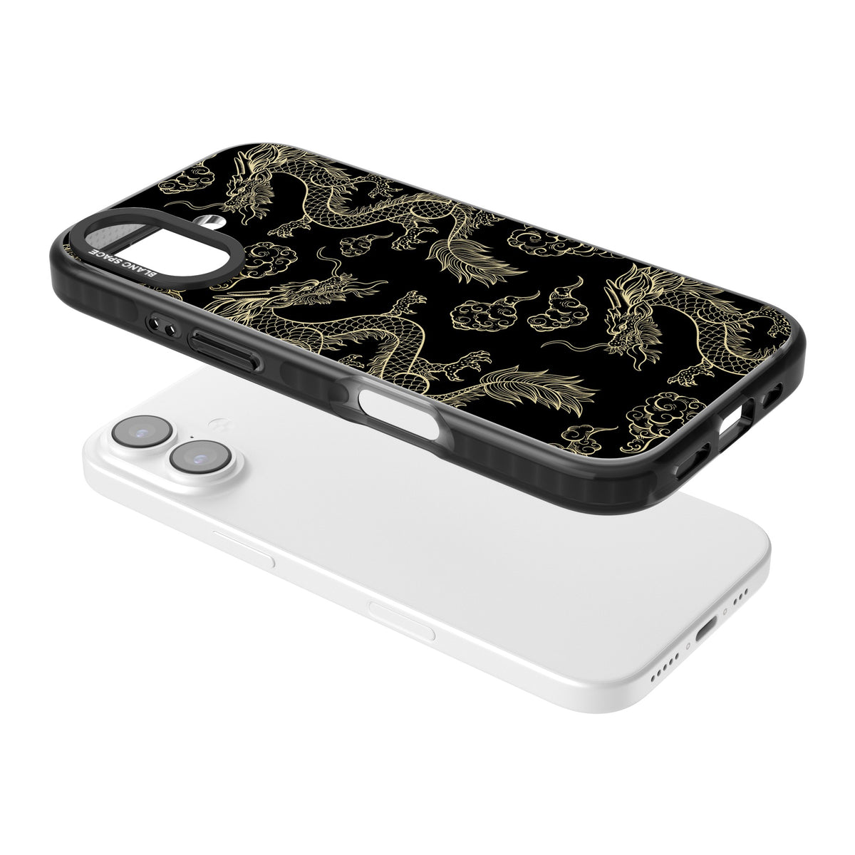 Golden Dynasty iPhone 16 / iPhone 16 Plus / iPhone 17 Impact Black Phone Case angled