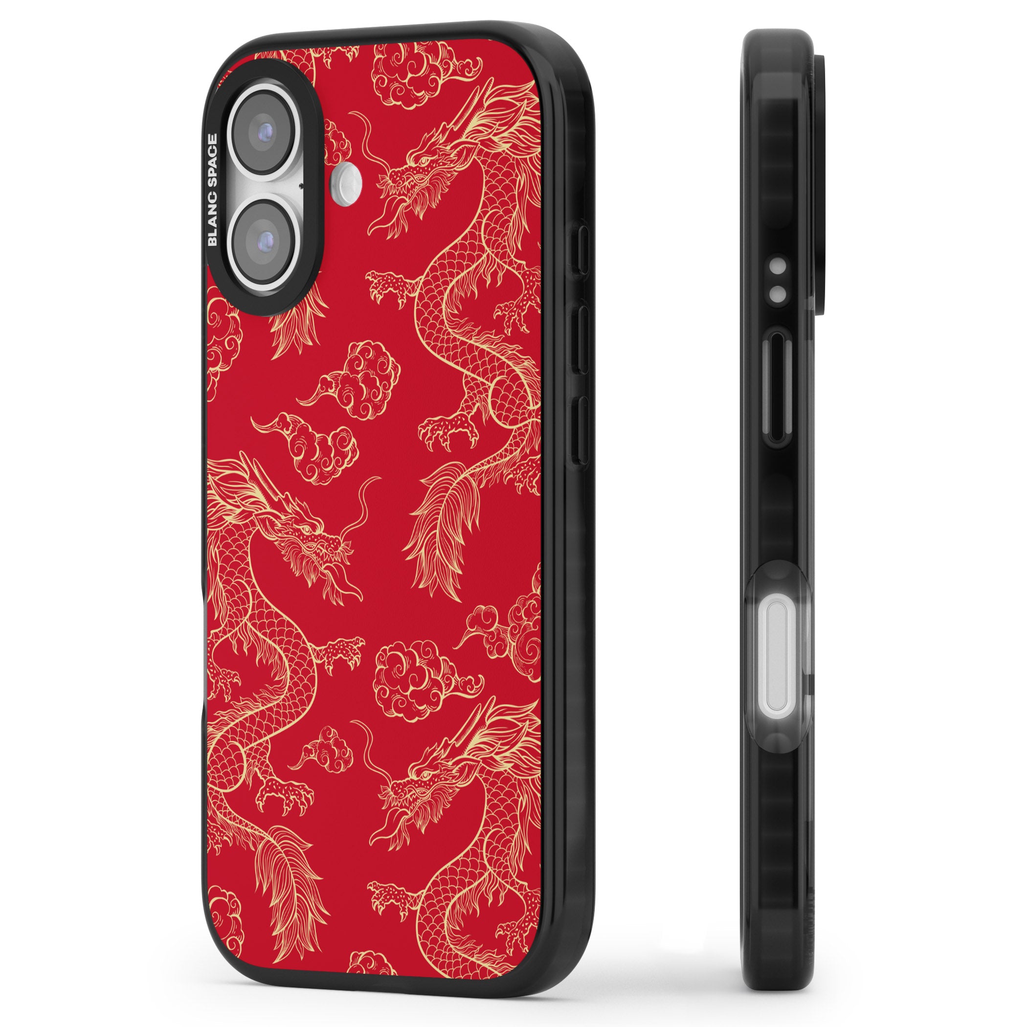 Red And Gold Dragon Pattern iPhone 17 Impact Black Phone Case Side Profile