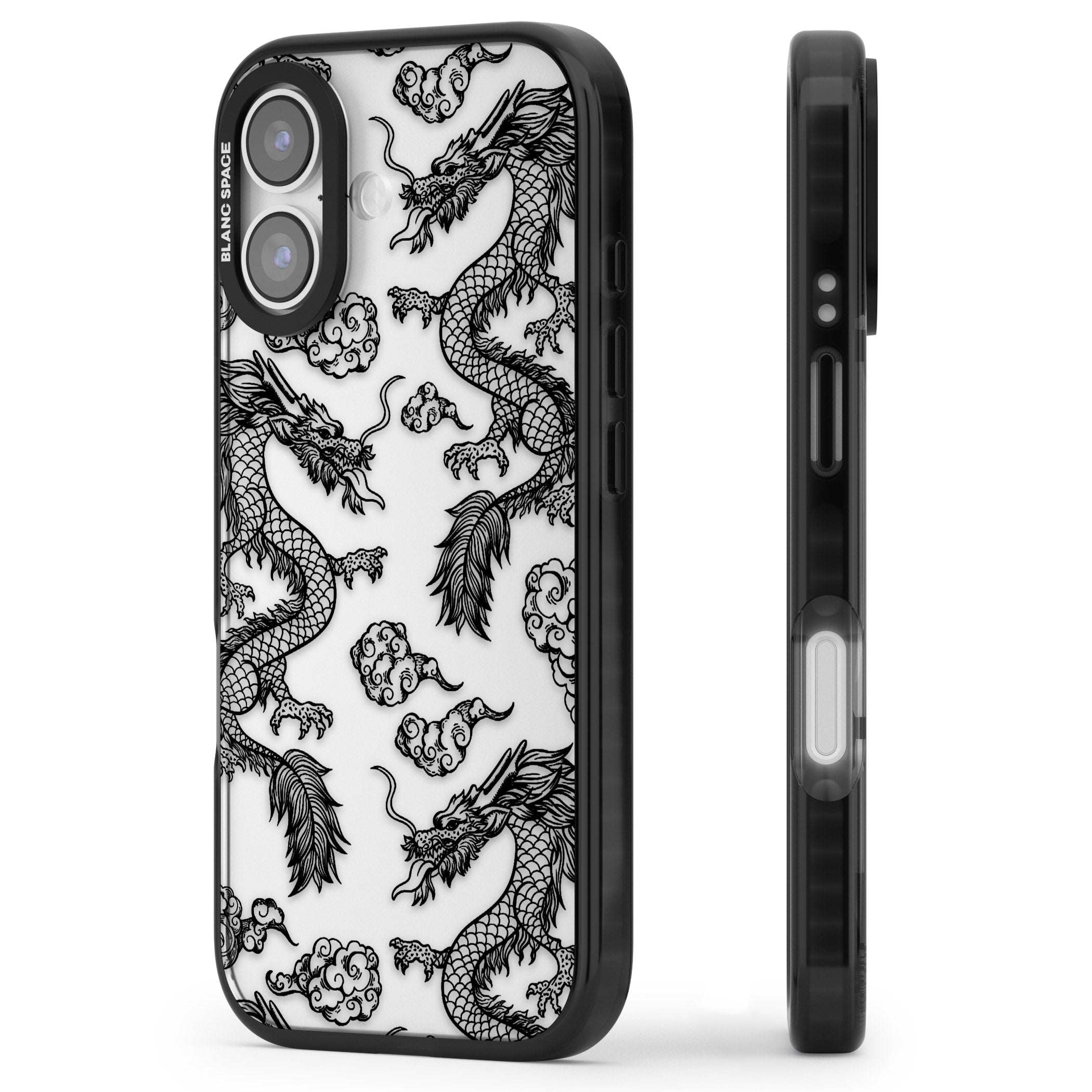 Black Dragon Pattern iPhone 17 Impact Black Phone Case Side Profile