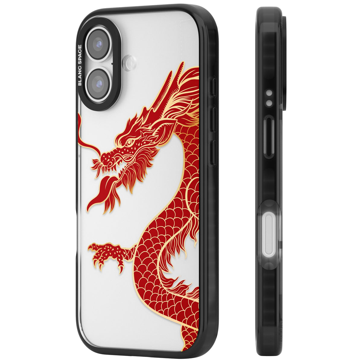 Red Dragon iPhone 16 / iPhone 16 Plus / iPhone 17 Impact Black Phone Case side