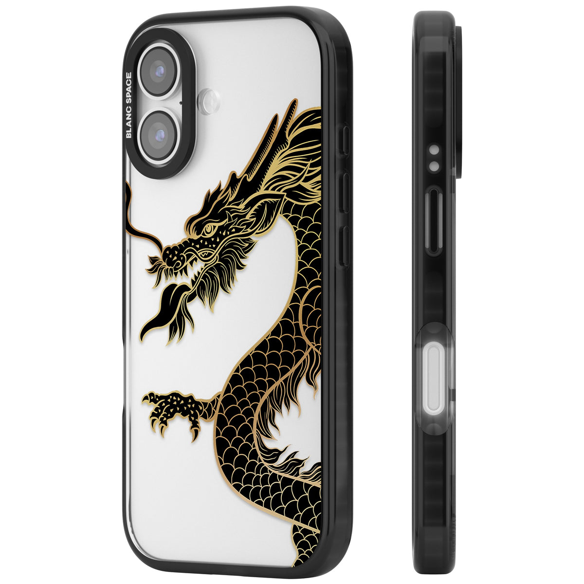 Large Black Dragon iPhone 16 / iPhone 16 Plus / iPhone 17 Impact Black Phone Case side