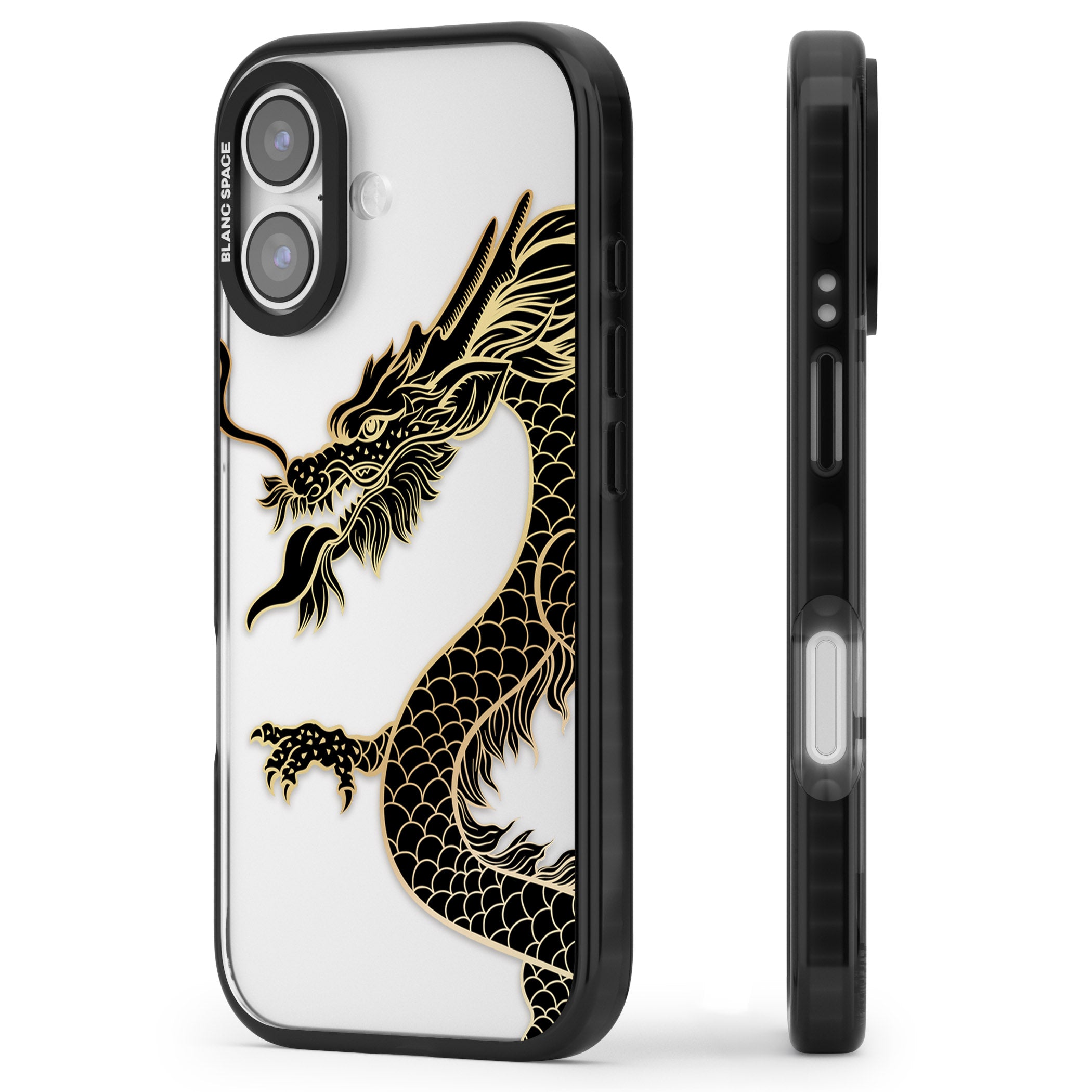 Large Black Dragon iPhone 17 Impact Black Phone Case Side Profile