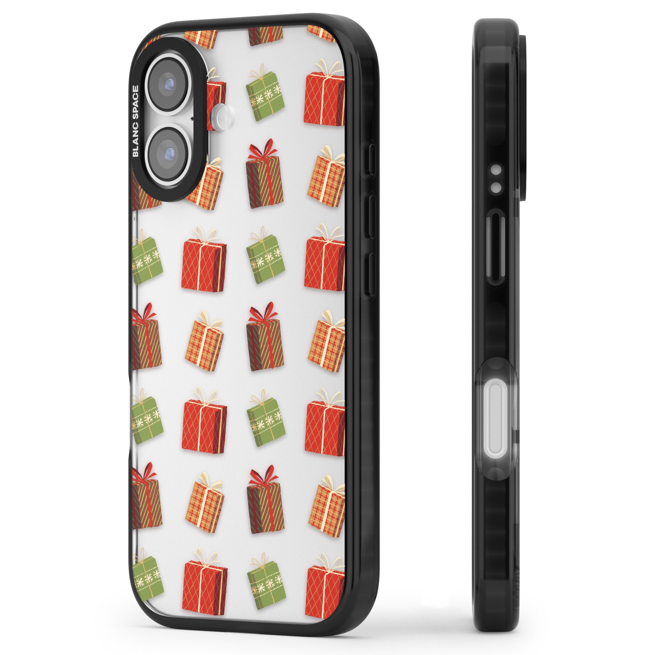 Christmas Presents Pattern iPhone 17 Impact Black Phone Case Side Profile