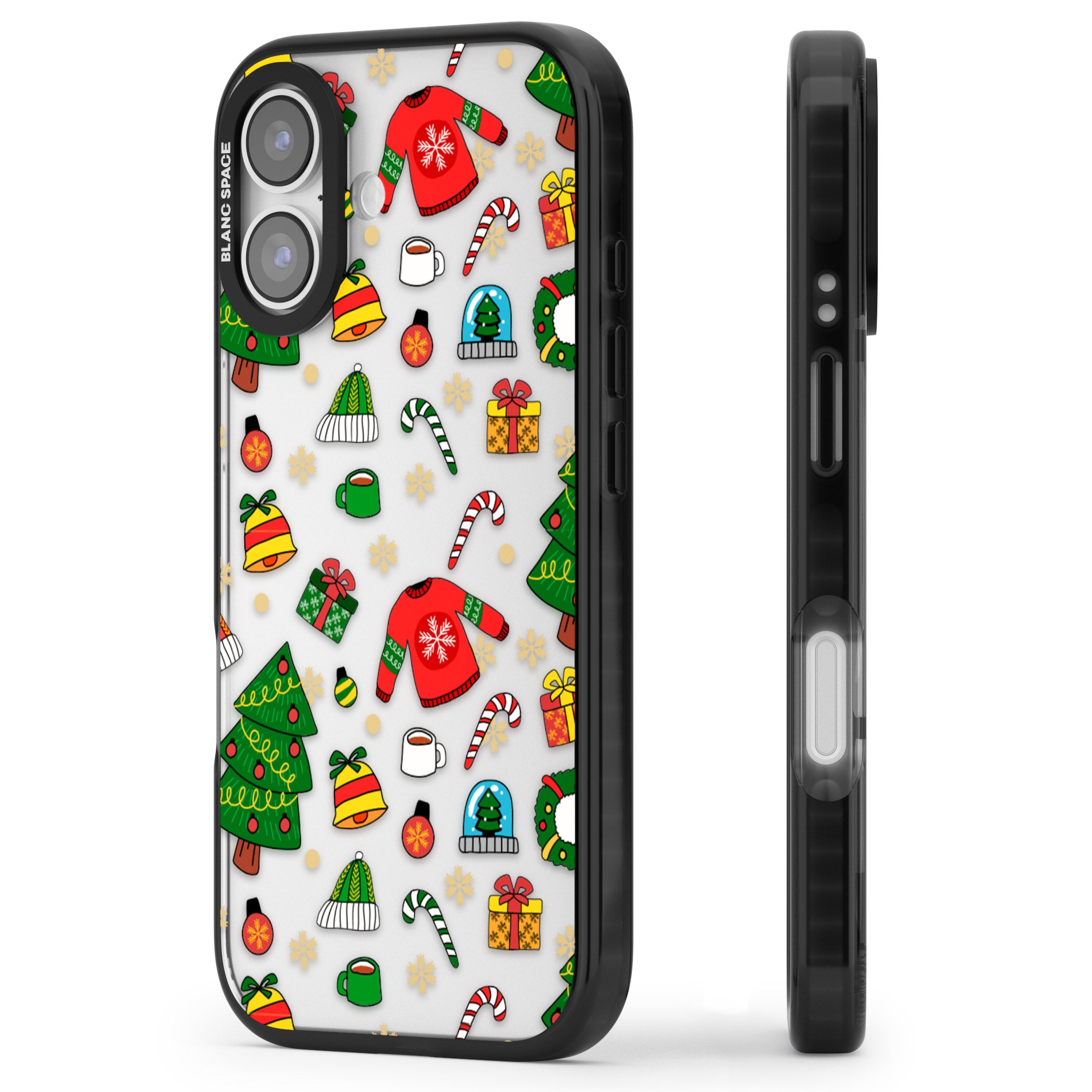 Christmas Mixture Pattern iPhone 17 Impact Black Phone Case Side Profile