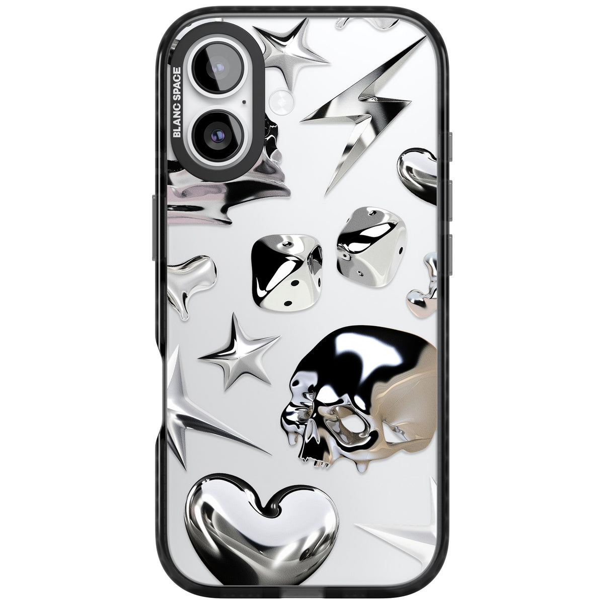 Chromed iPhone 16 / iPhone 16 Plus / iPhone 17 Impact Black Phone Case front