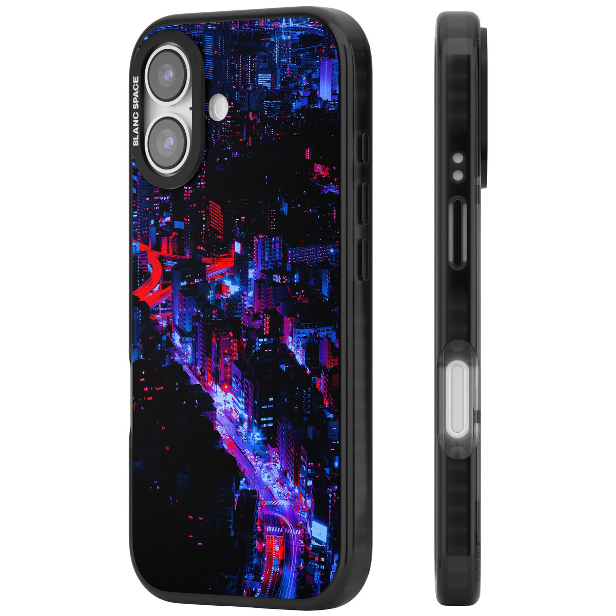 Neon Cityscape iPhone 16 / iPhone 16 Plus / iPhone 17 Impact Black Phone Case side