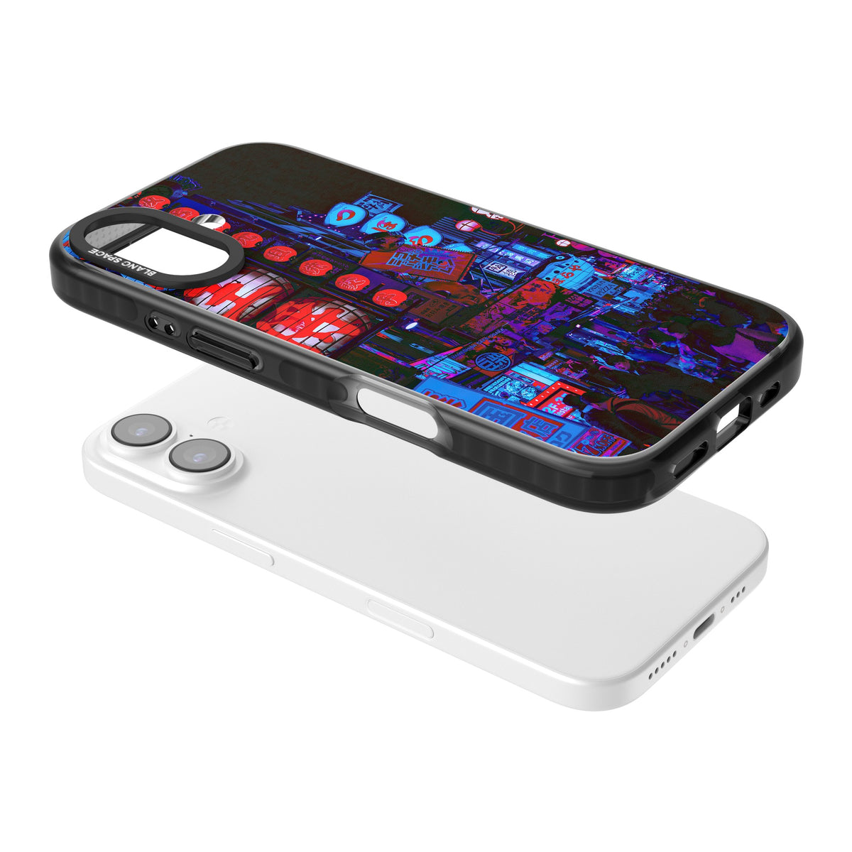 Neon Tokyo iPhone 16 / iPhone 16 Plus / iPhone 17 Impact Black Phone Case angled