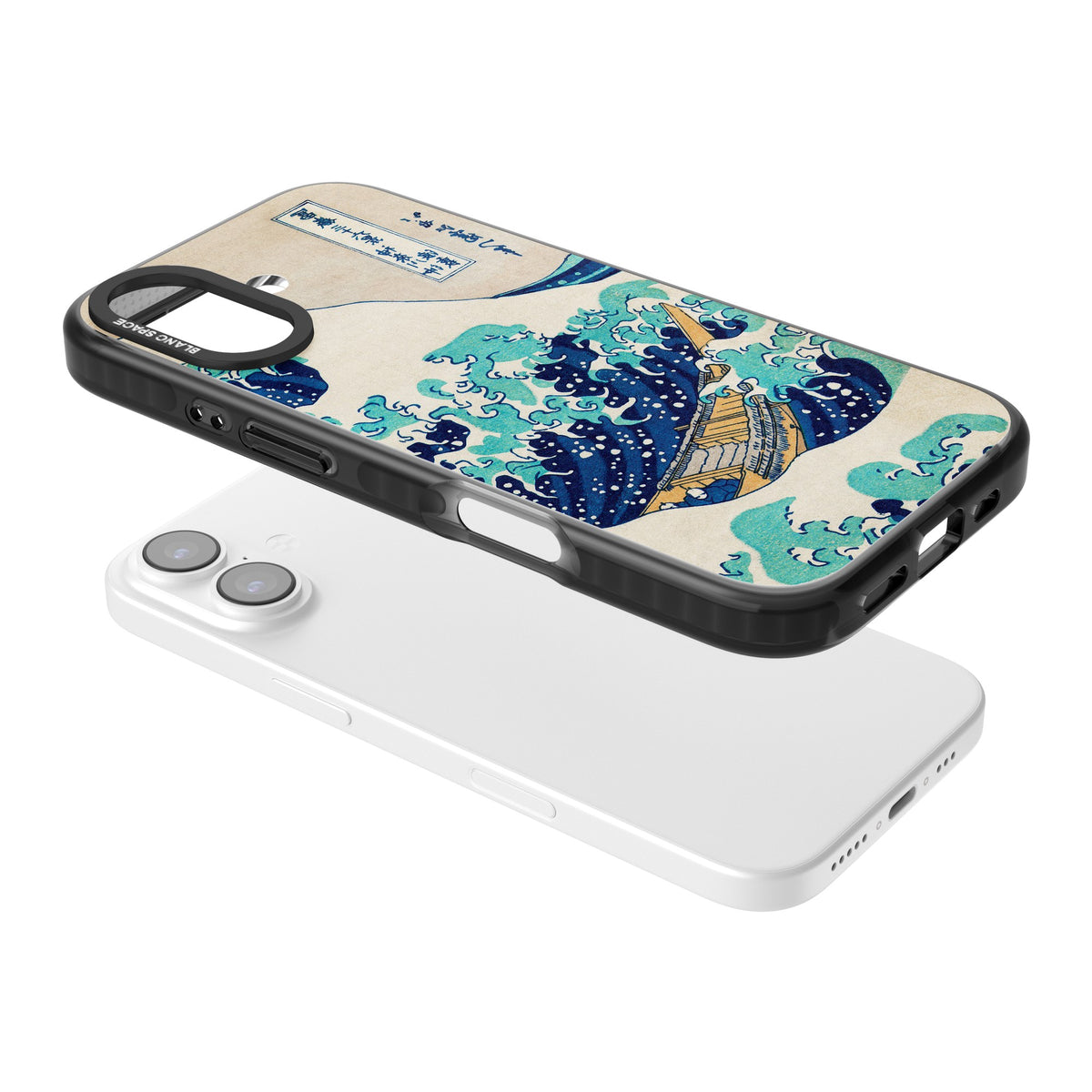The Great Wave By Katsushika Hokusai iPhone 16 / iPhone 16 Plus / iPhone 17 Impact Black Phone Case angled