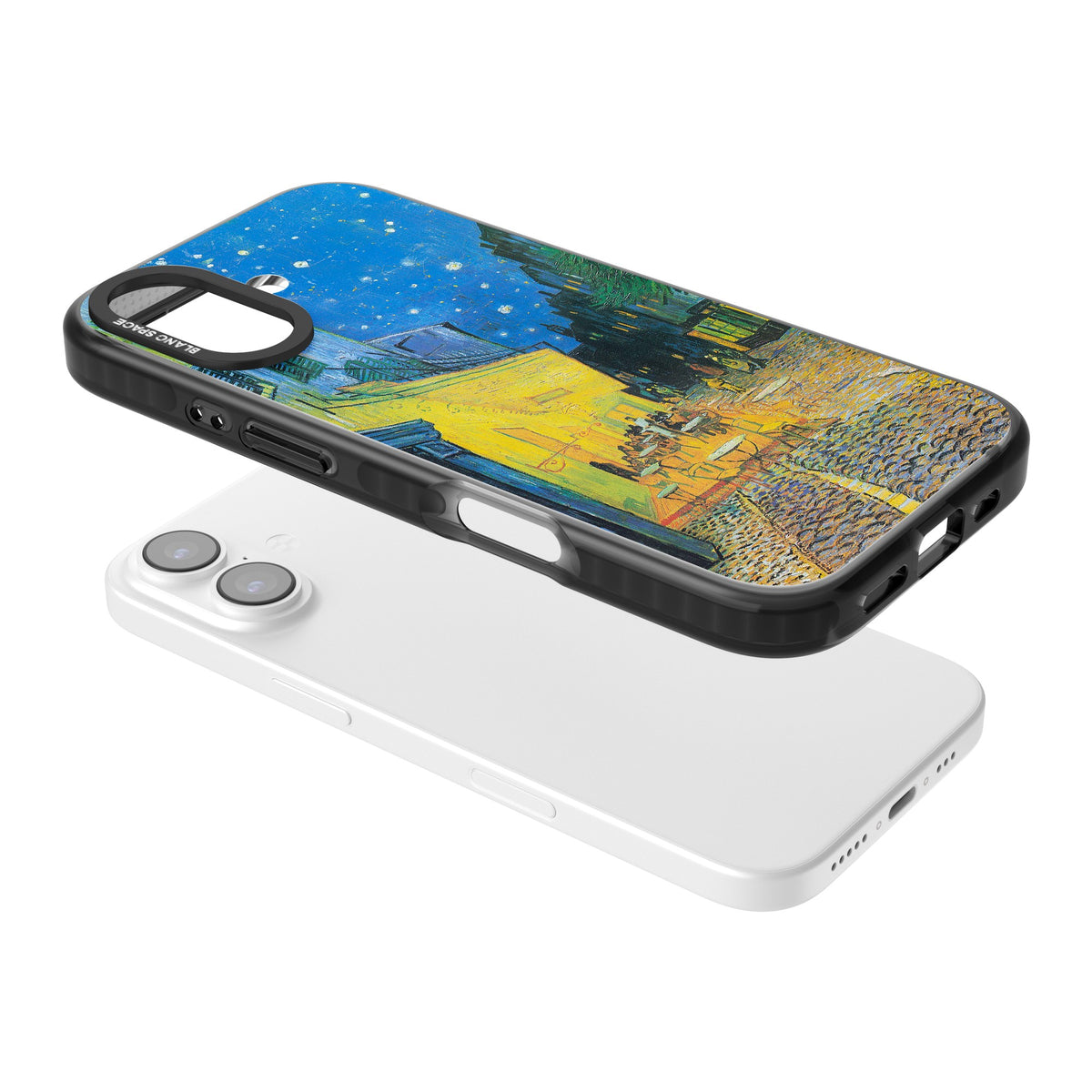 Café Terrace At Night iPhone 16 / iPhone 16 Plus / iPhone 17 Impact Black Phone Case angled