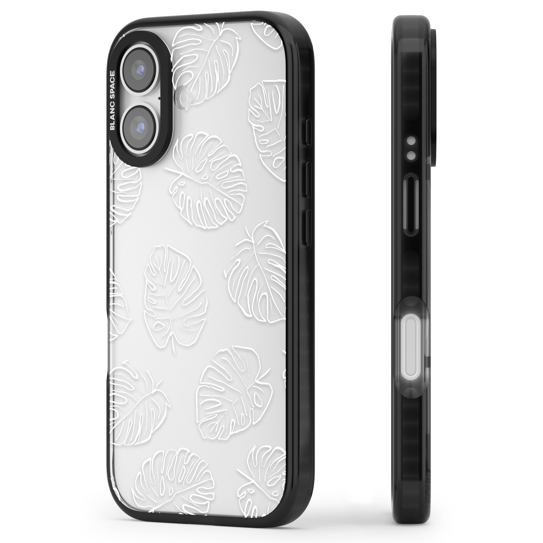 Monstera Outline iPhone 17 Impact Black Phone Case Side Profile