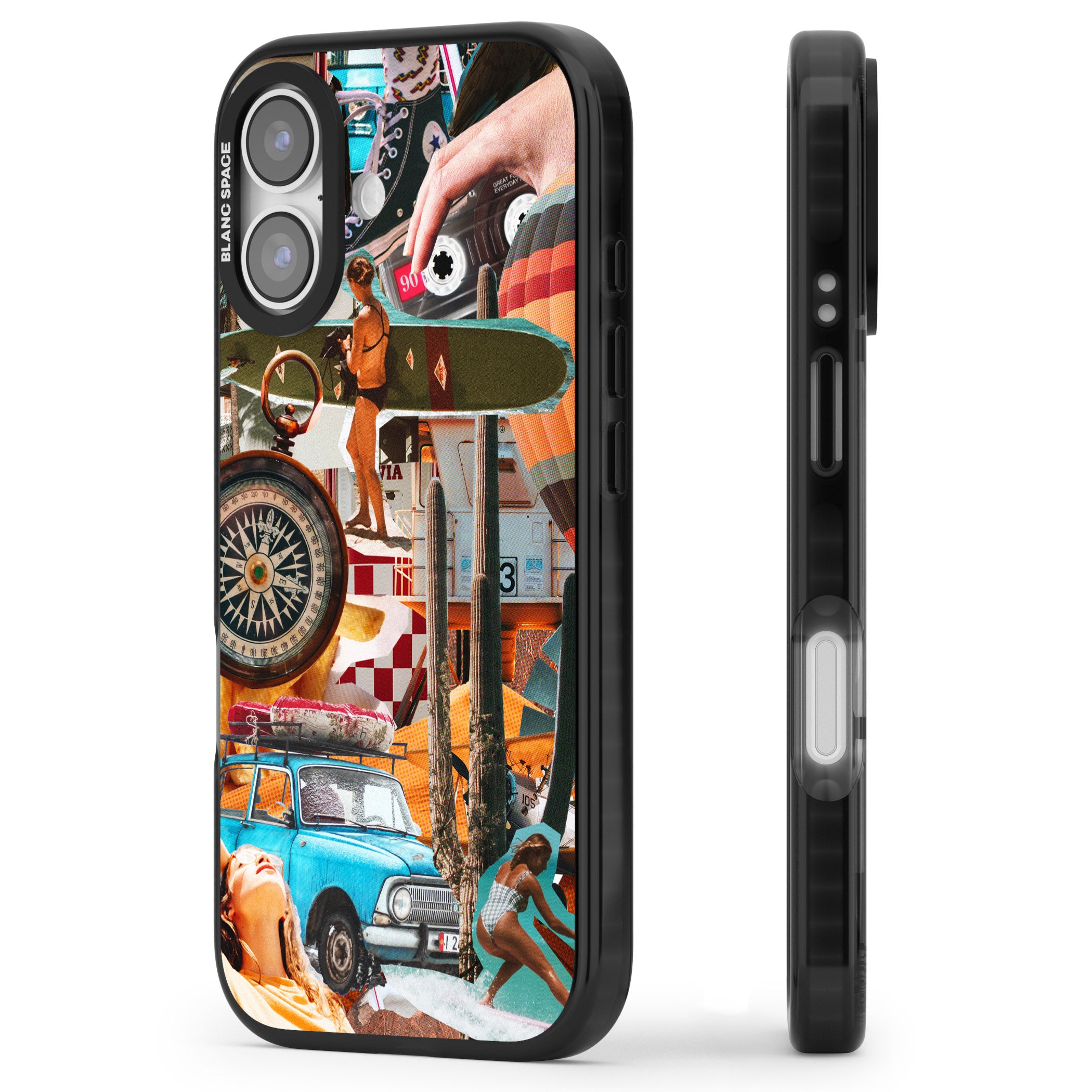 Vintage Collage: Road Trip iPhone 17 Impact Black Phone Case Side Profile