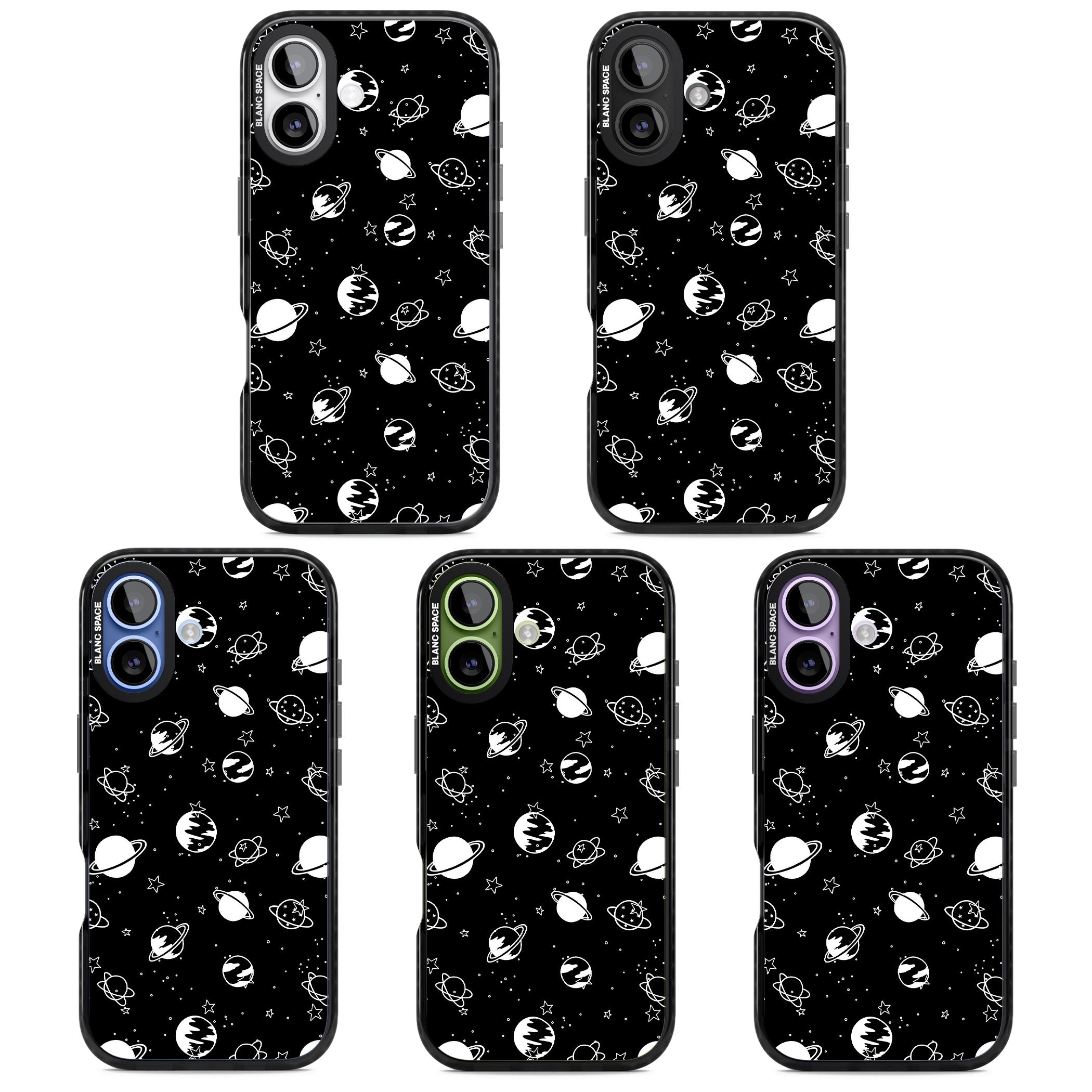 White Planets On Black iPhone 17 Impact Black Phone Case APT Impact Protection