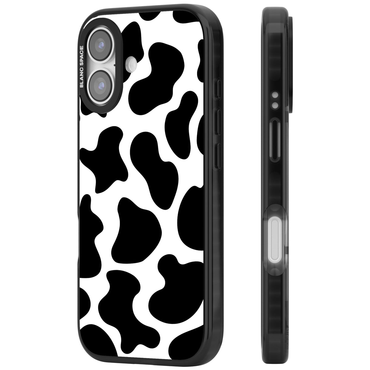 Cow Print iPhone 16 / iPhone 16 Plus / iPhone 17 Impact Black Phone Case side