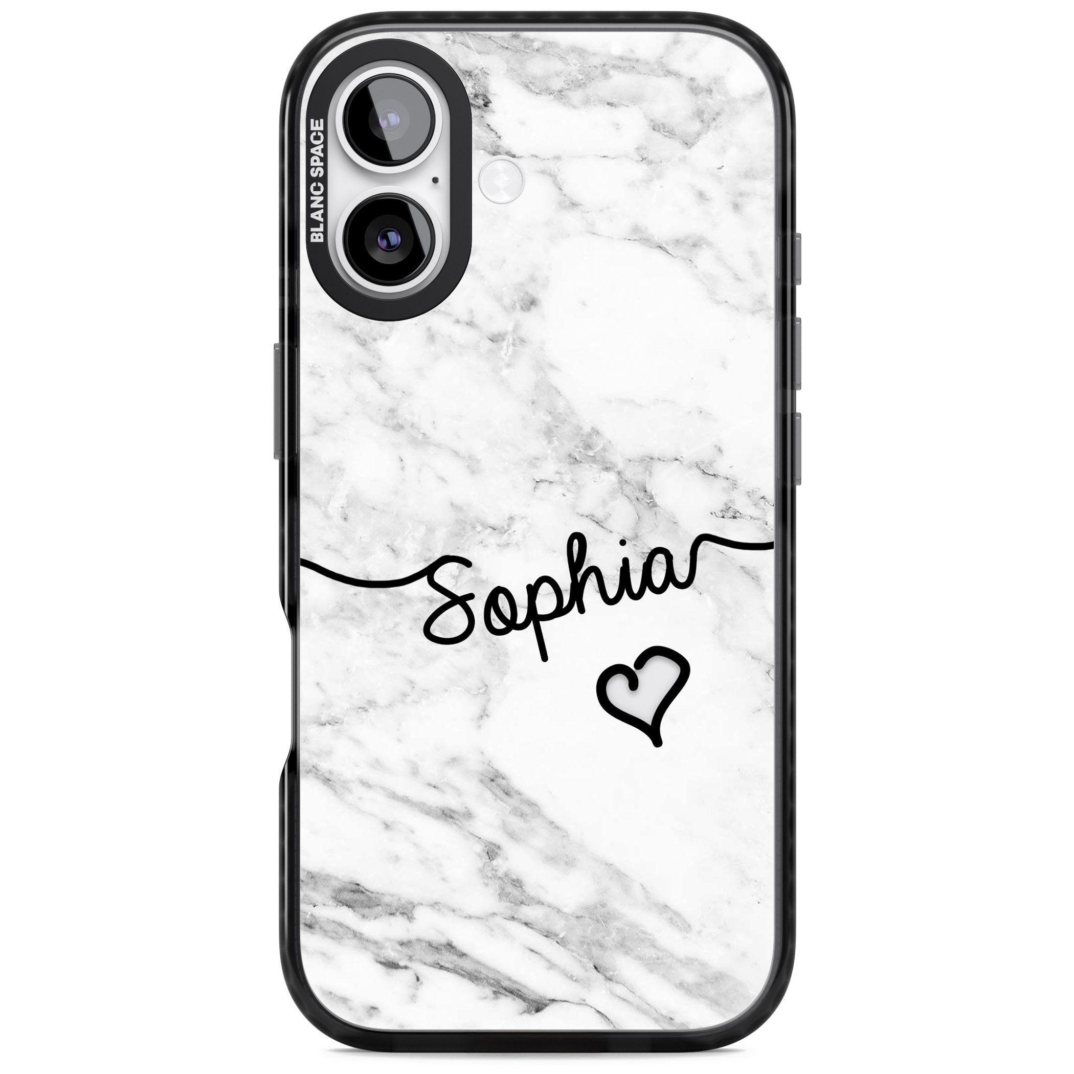 Personalised White Marble Heart iPhone 17 Impact Black Phone Case