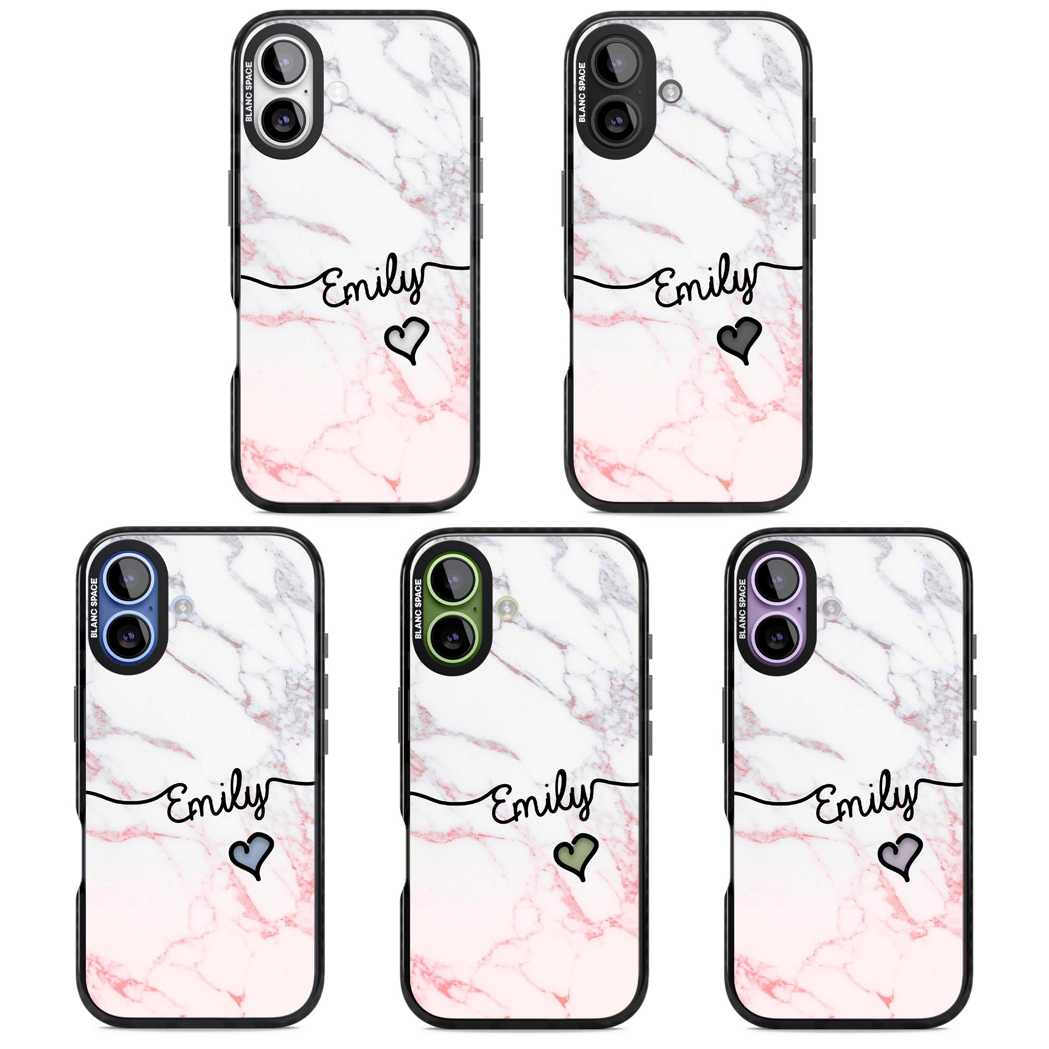 Personalised Pink Fade Marble Heart iPhone 17 Impact Black Phone Case APT Impact Protection