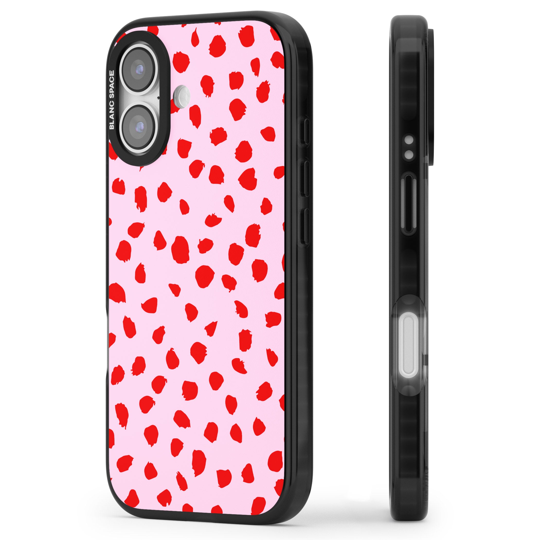 Red Polka Dot iPhone 17 Impact Black Phone Case Side Profile