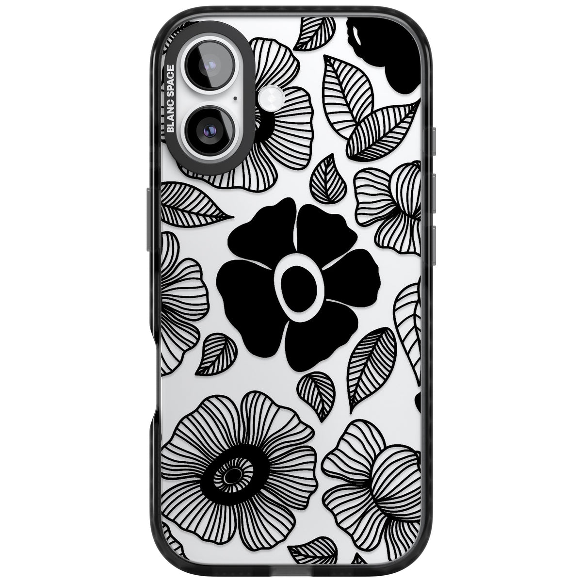 Ink Garden iPhone 16 / iPhone 16 Plus / iPhone 17 Impact Black Phone Case front