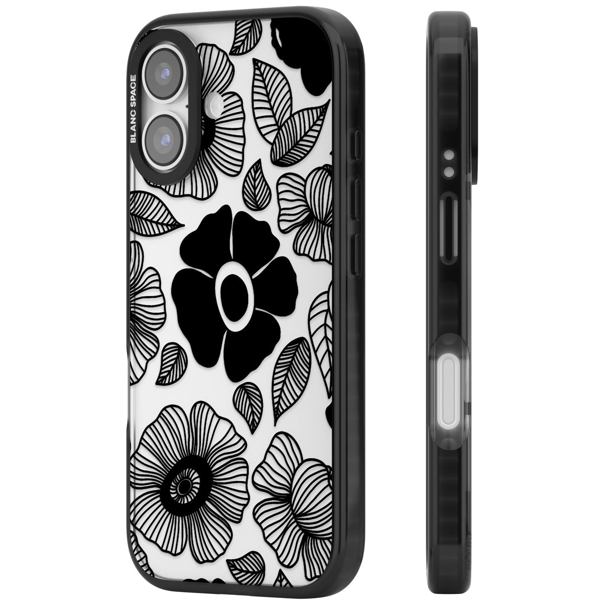 Ink Garden iPhone 16 / iPhone 16 Plus / iPhone 17 Impact Black Phone Case side