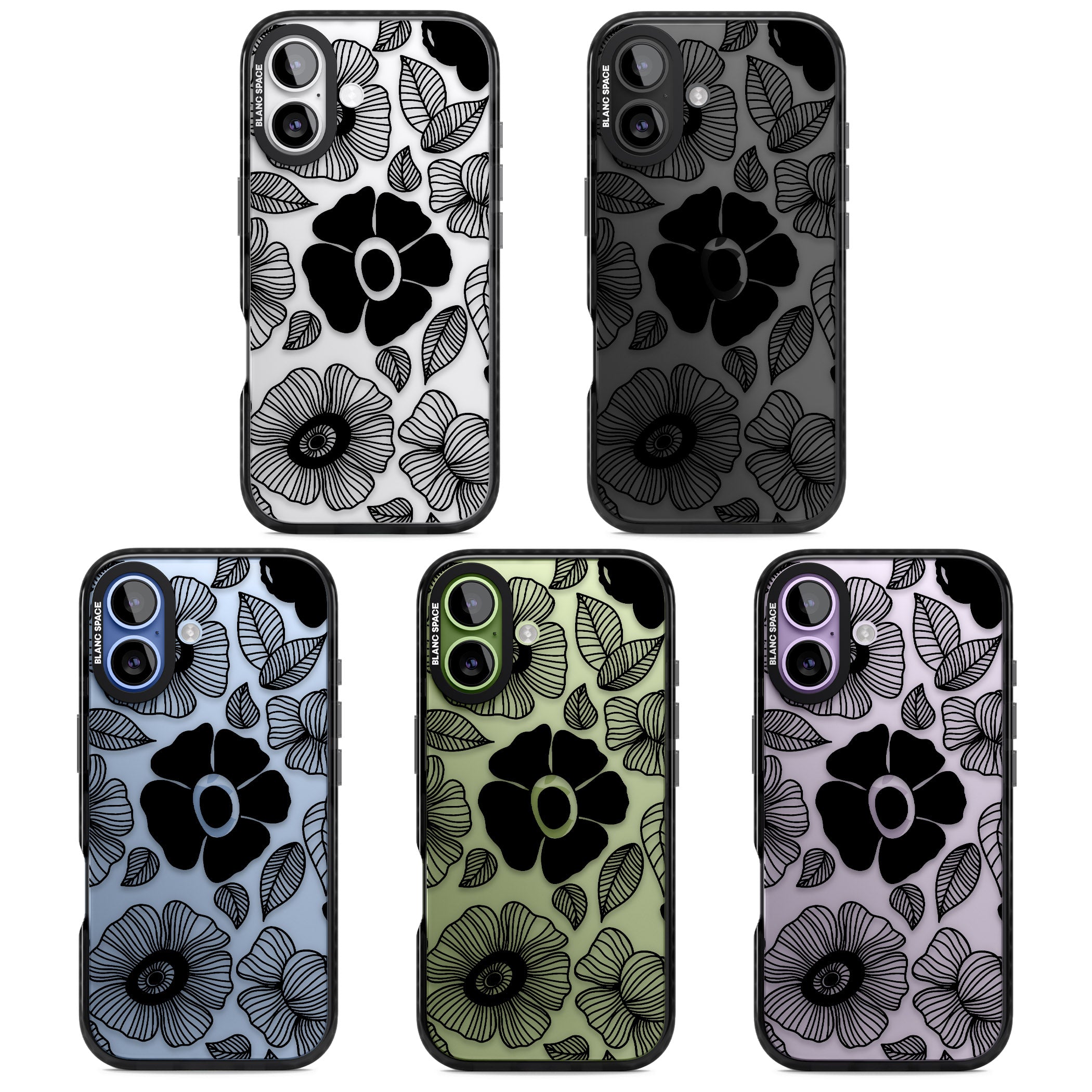 Black Flowers iPhone 17 Impact Black Phone Case APT Impact Protection