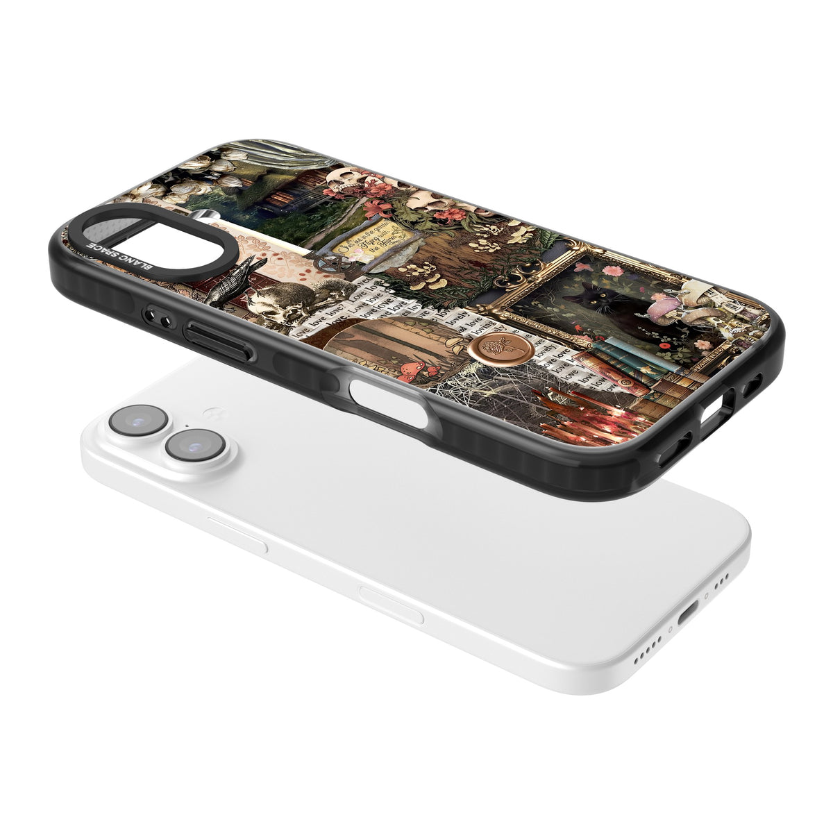 Academia Collage iPhone 16 / iPhone 16 Plus / iPhone 17 Impact Black Phone Case angled