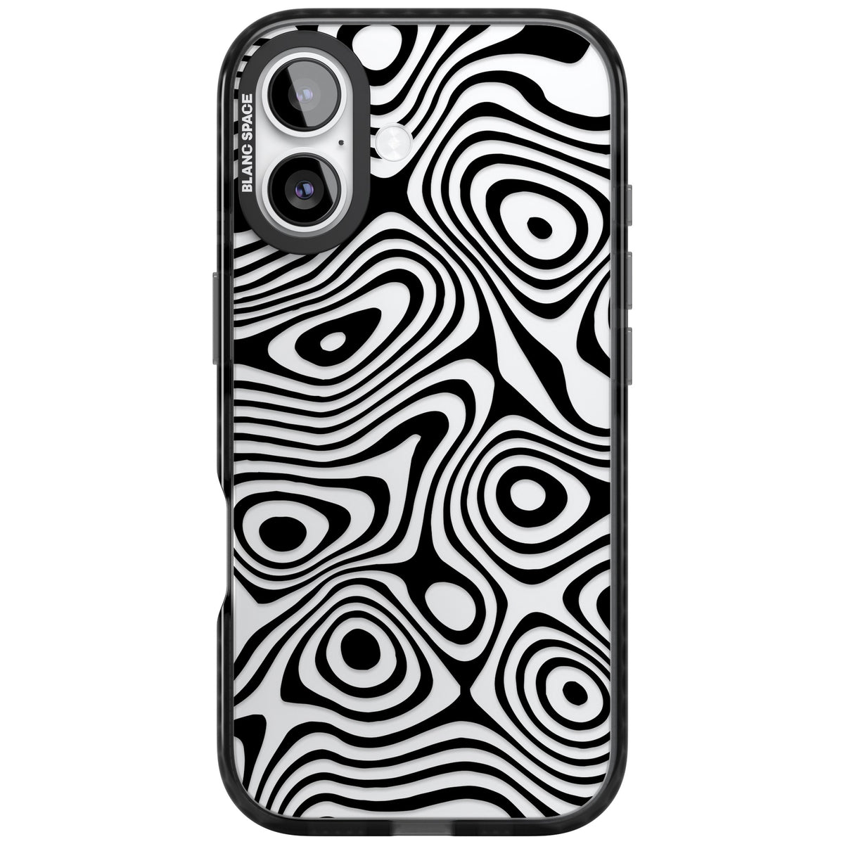Dark Topographic Map iPhone 16 / iPhone 16 Plus / iPhone 17 Impact Black Phone Case front