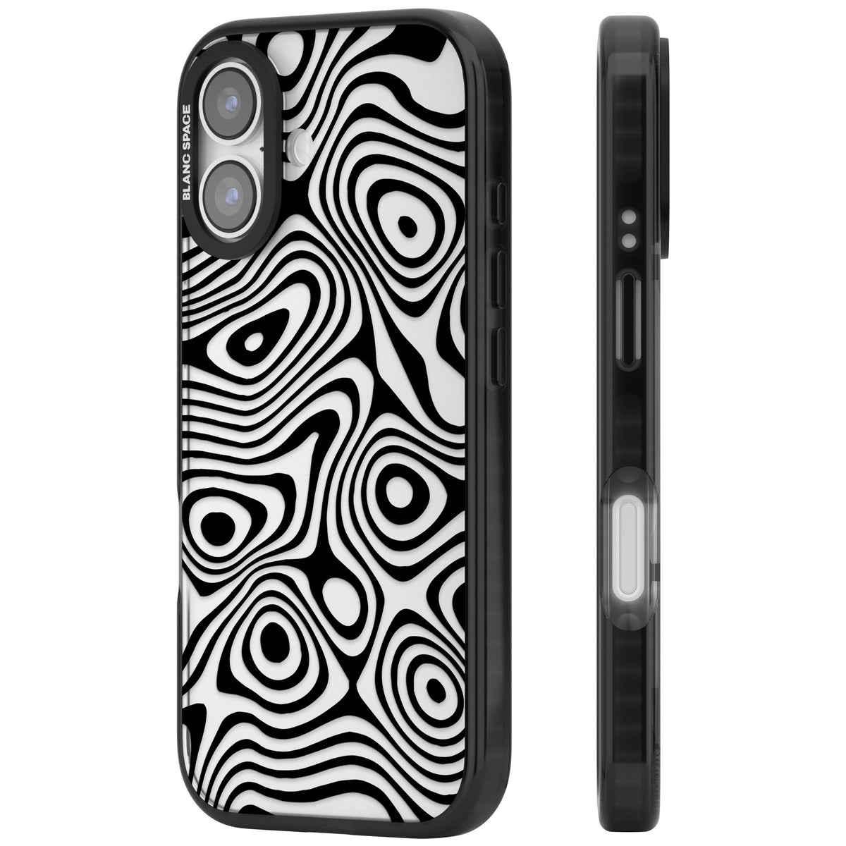 Dark Topographic Map iPhone 16 / iPhone 16 Plus / iPhone 17 Impact Black Phone Case side