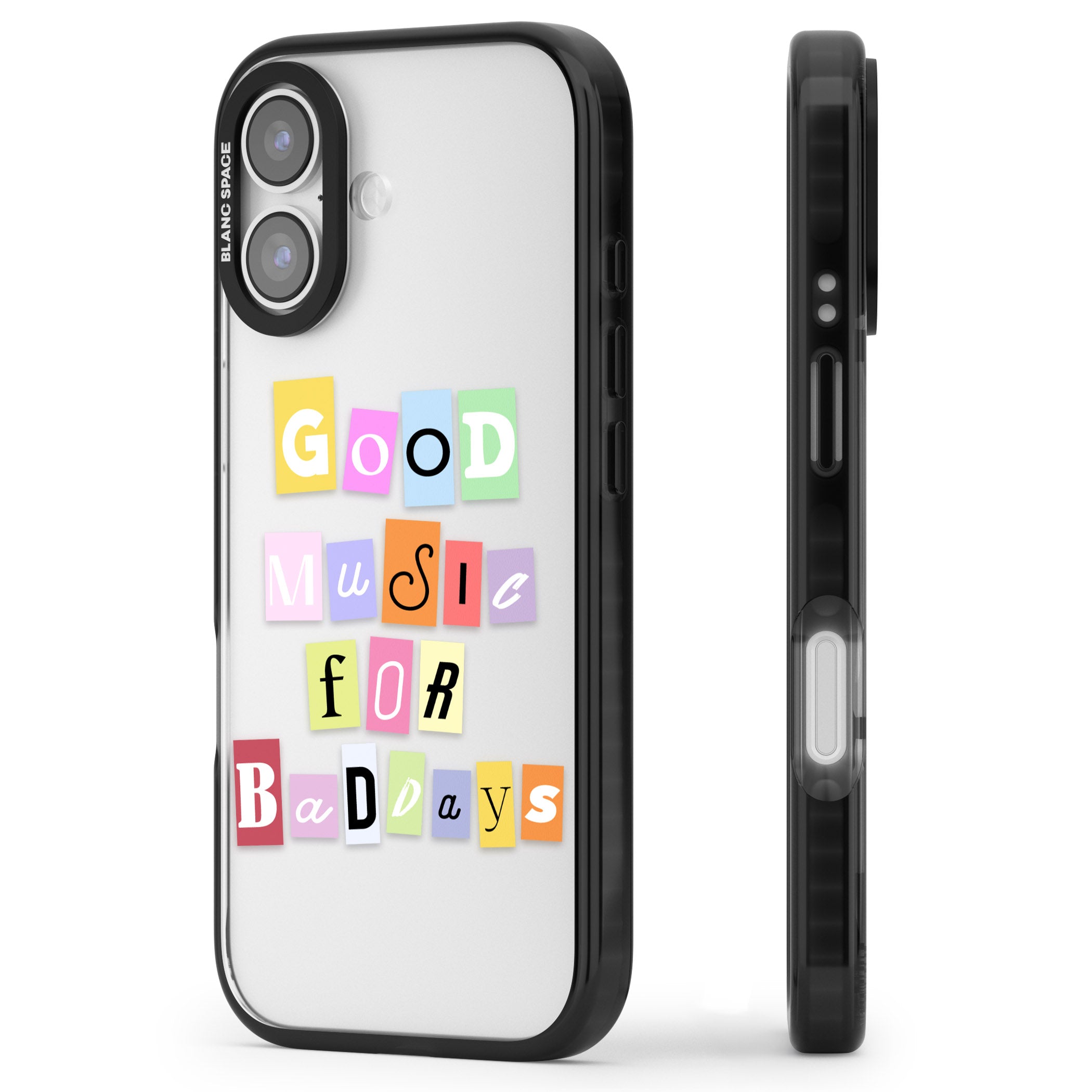 Good Music For Bad Days iPhone 17 Impact Black Phone Case Side Profile