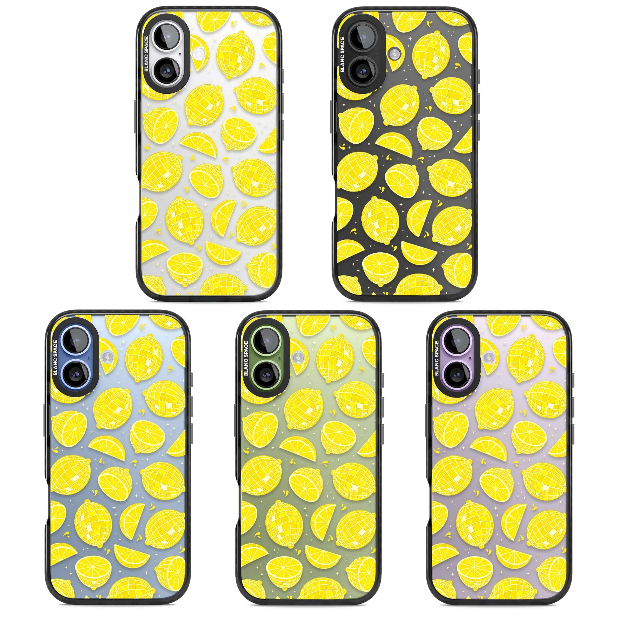 Disco Lemons citrus iPhone case featuring mirrorball lemons, sliced fruit and sparkle accents | Clear Impact case for iPhone 17