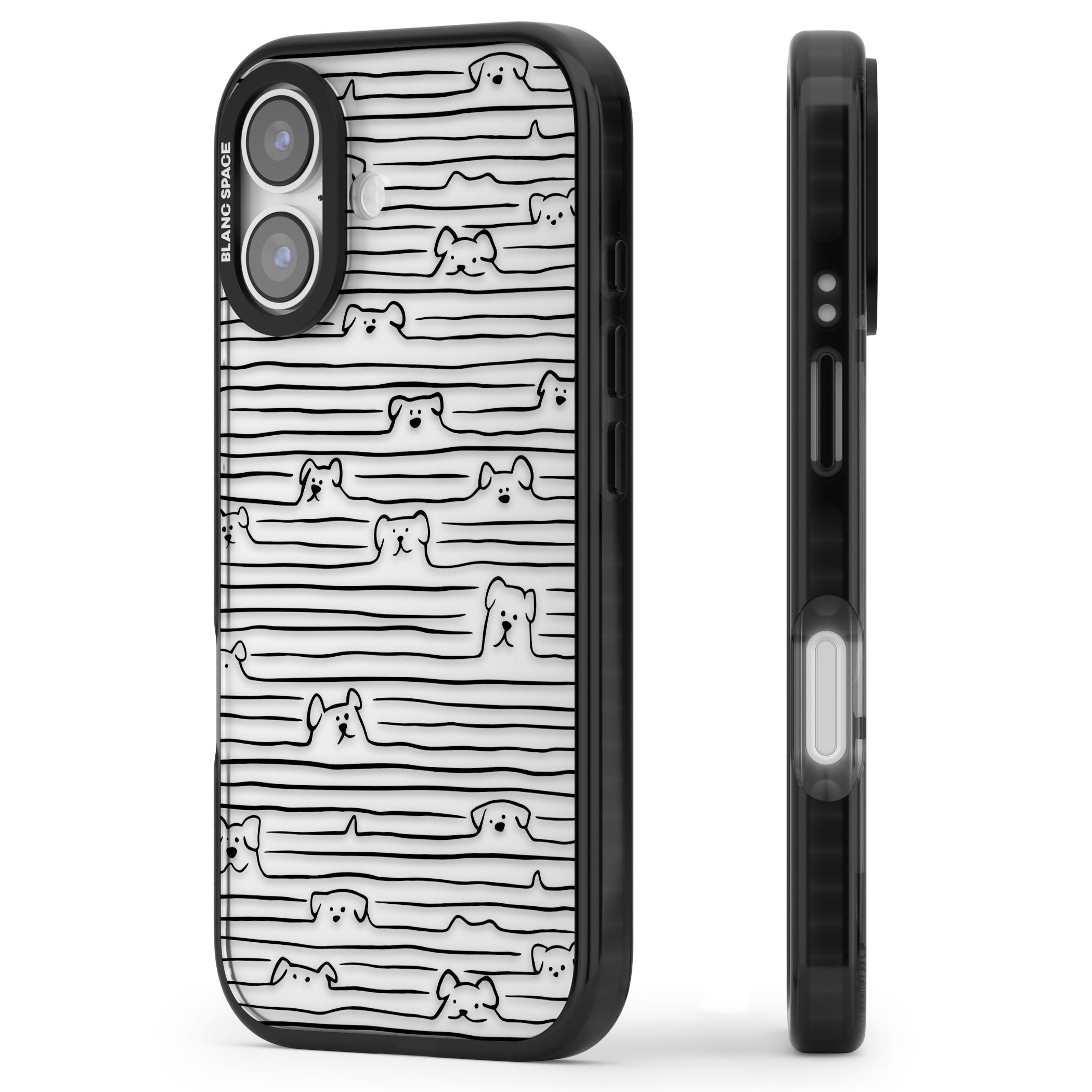 Dog Line Art Black iPhone 17 Impact Black Phone Case Side Profile