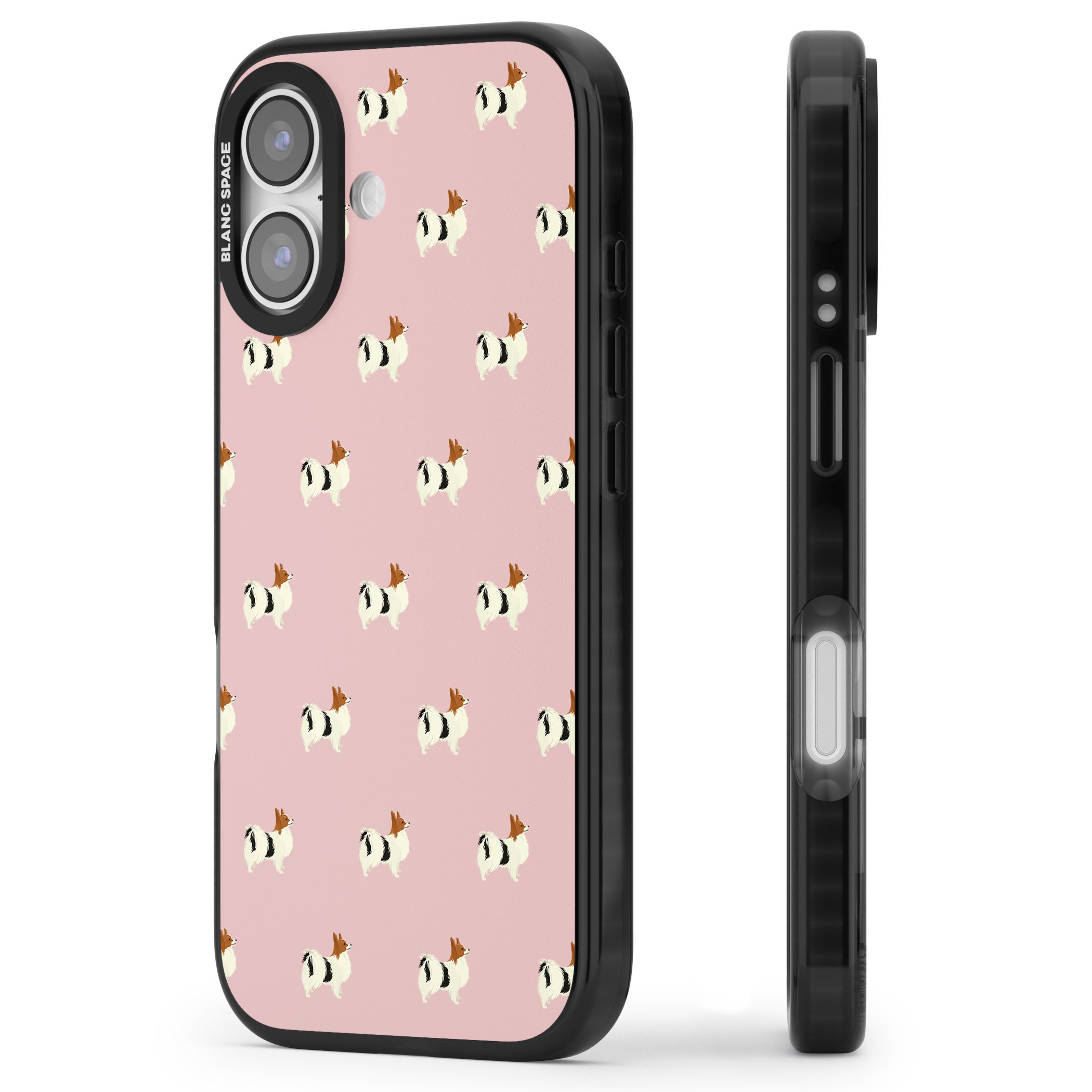 Papillon Dog Pattern iPhone 17 Impact Black Phone Case Side Profile